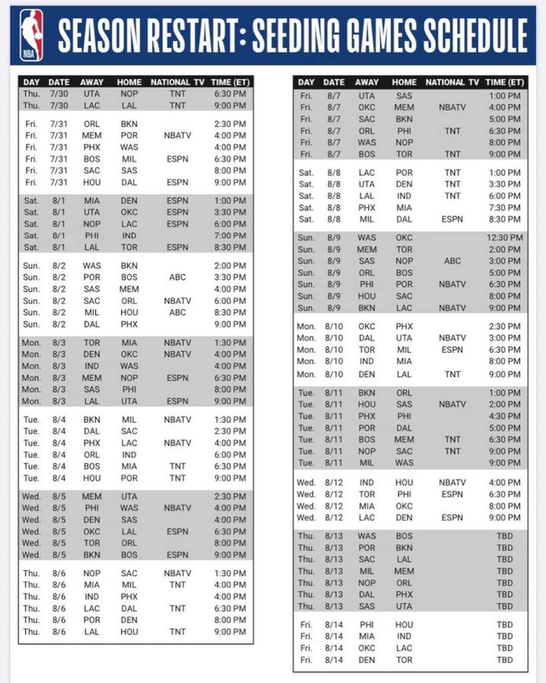 レイチェル・ニコルズさんのインスタグラム写真 - (レイチェル・ニコルズInstagram)「And we’re off...here’s the NBA schedule for Orlando.」6月27日 8時41分 - rachel_nichols