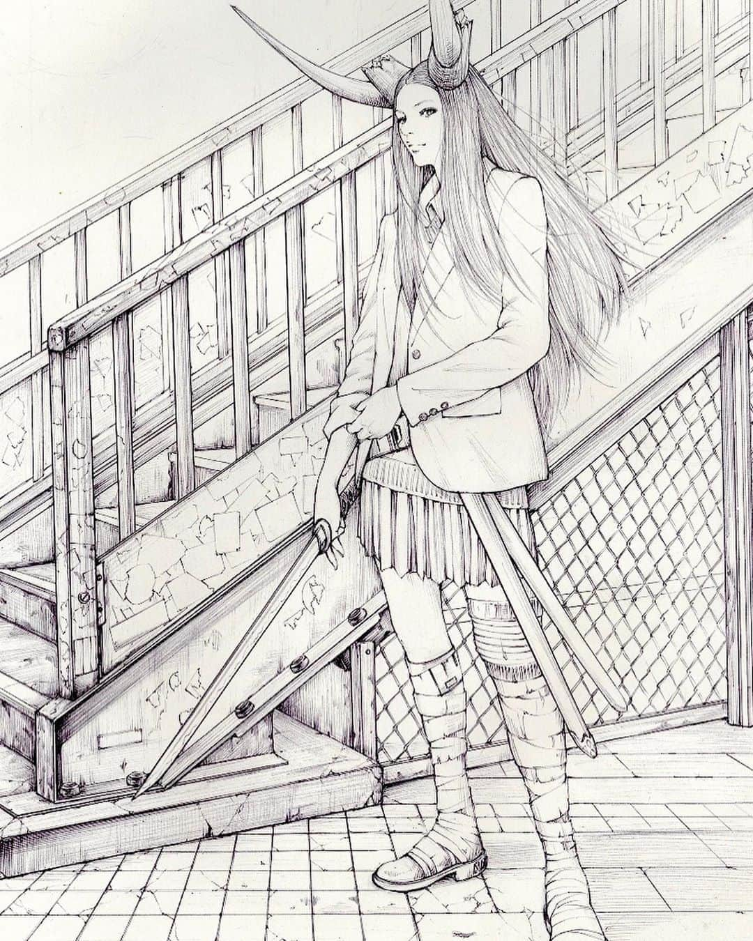 COCOCHOE - Fine Artistのインスタグラム：「Legendary High School Girl : No.02 - Drawing Version (2018-2019) by COCOCHOE  Pen on A3 paper   #newyorker #londoner #desenhista #pencildrawing #creator #draw #sketch #artofinstagram #watercolor #instaart #instaartist  #sketching  #mangastyle #mode #moda #mood #traditionalart #doitfottheprocess #illustrationnow #artecontemporaneo #çizer #illüstrasyon #tasarım #linework #cyberpunk #comicartist #mangaart #contemporaryart #myartwork #inkdrawing」