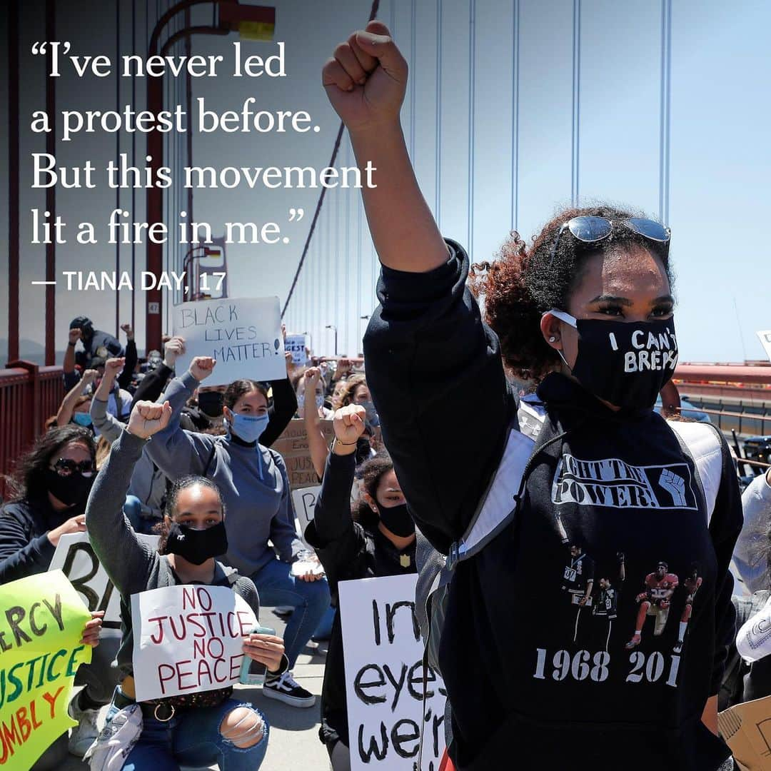 New York Times Fashionさんのインスタグラム写真 - (New York Times FashionInstagram)「Meet these young activists who are fighting for a more just future. Shayla Turner, 18, spent part of her high school graduation week campaigning for the removal of police from inside Chicago’s public schools. She saw people tear gassed for the first time. Zee Thomas 15, organized a 10,000 person protest against police brutality in Nashville, with the help of five other teenagers. Tiana Day, 17, led a Black Lives Matter protest across the Golden Gate Bridge. (She thought “something like 50 people would show up.” There were thousands, stretching for miles.) And from her bedroom in St. Louis, Brianna Chandler, 19, used social media to organize a teach-in for local high school and college students to learn about racial justice.  Visit the link in bio, to hear more from these young women in their own words. | 📸: @carlosjavierortiz, @yasss.indeed, John G Mabanglo/EPA, via Shutterstock and @whitneycphoto」6月27日 22時45分 - nytstyle