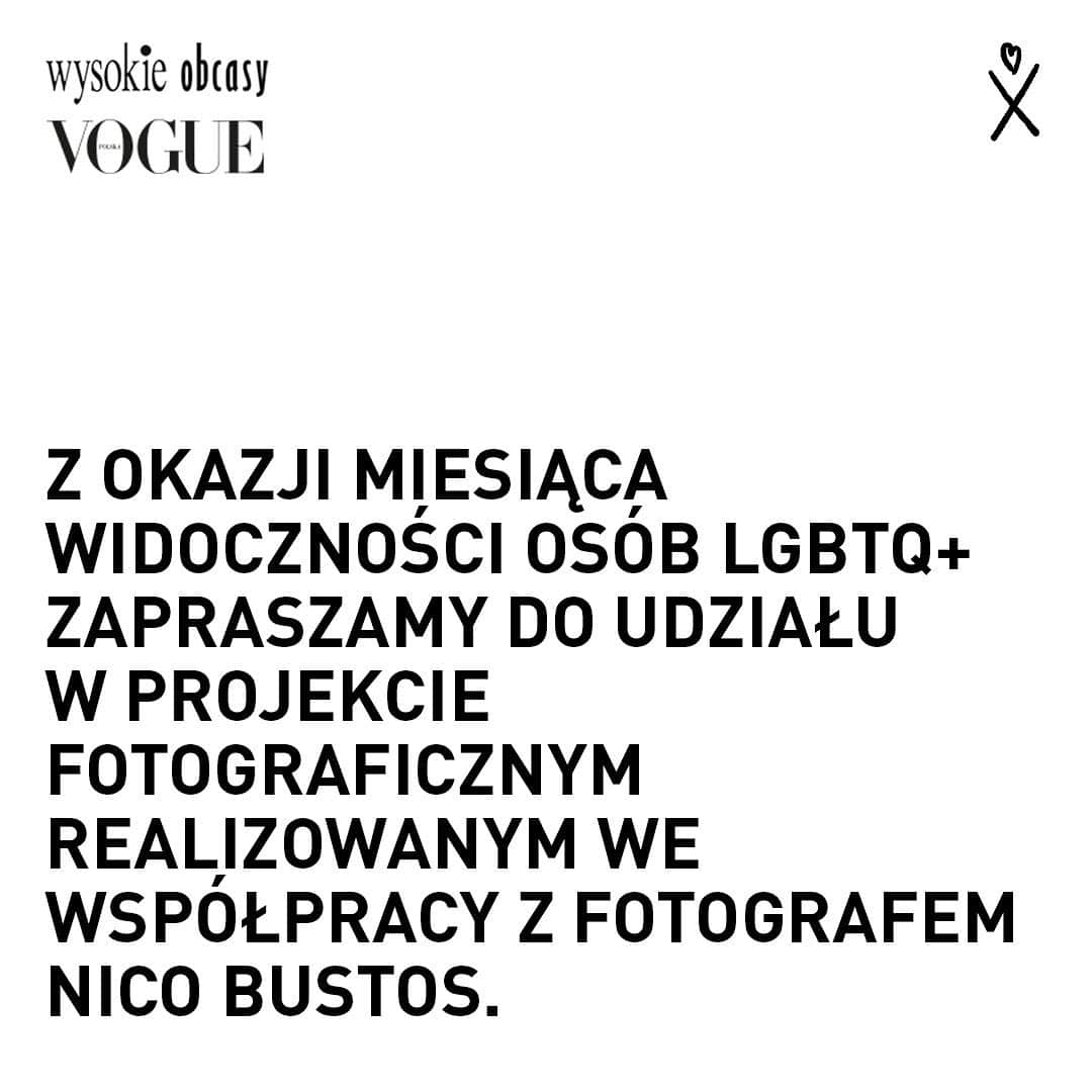 アニヤ・ルービックのインスタグラム：「Z okazji miesiąca widoczności osób LGBTQ+, serdecznie zapraszamy do udziału w wyjątkowym projekcie fotograficznym, realizowanym we współpracy z fotografem Nico Bustos. @nicobustos  Razem z Wysokimi Obcasami - oficjalnym partnerem projektu - zapraszamy wszystkie osoby (niezależnie od wieku), utożsamiające się ze społecznością LGBTQ+, do udziału w sesji zdjęciowej. Projekt wspiera magazyn Vogue.  Sesja odbędzie się w Warszawie w Lipcu (dokładną datę podamy wkrótce). Pokażmy, że osoby LGBT+, są częścią naszego społeczeństwa.  Na Wasze zgłoszenia (zdjęcie + krótka wypowiedź lub przedstawienie się .. ) czekamy do końca Czerwca. Wysyłajcie zgłoszenia na adres: network@sexed.pl  Zapraszamy i czekamy na Wasze maile.」