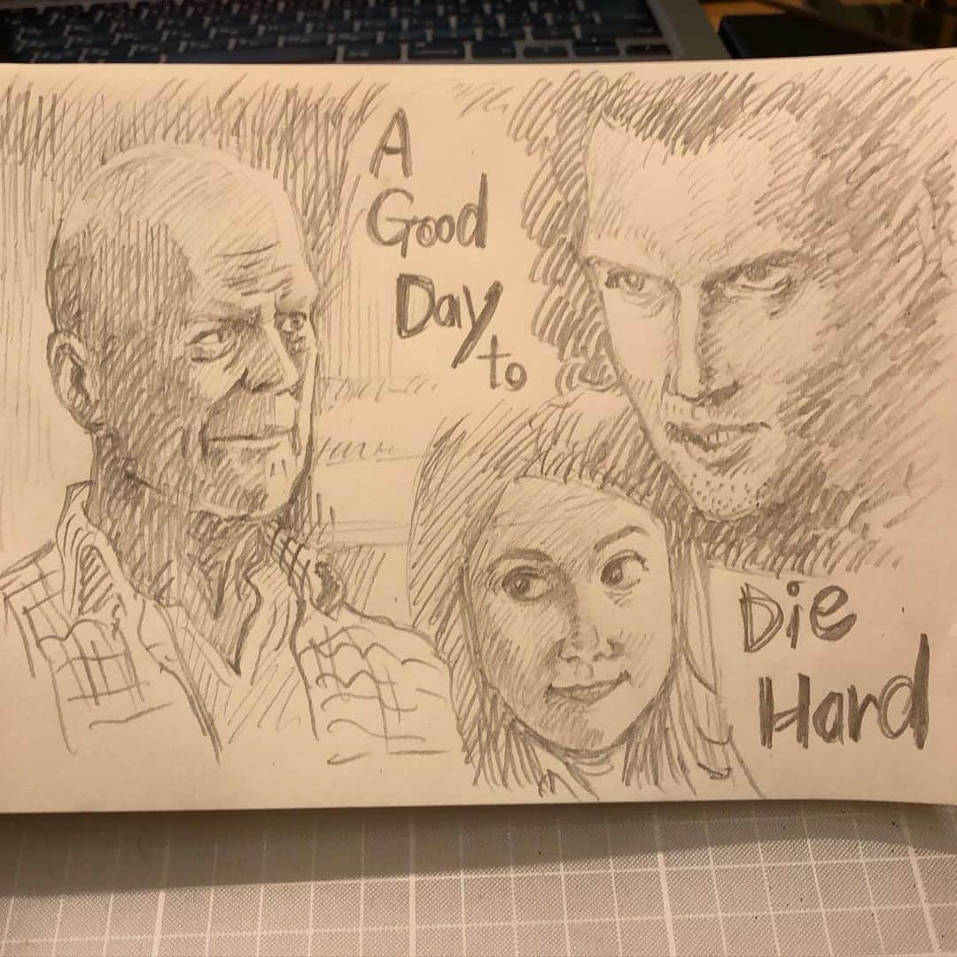 平松禎史のインスタグラム：「本日の楽描き。 A Good Day to Die Hard」