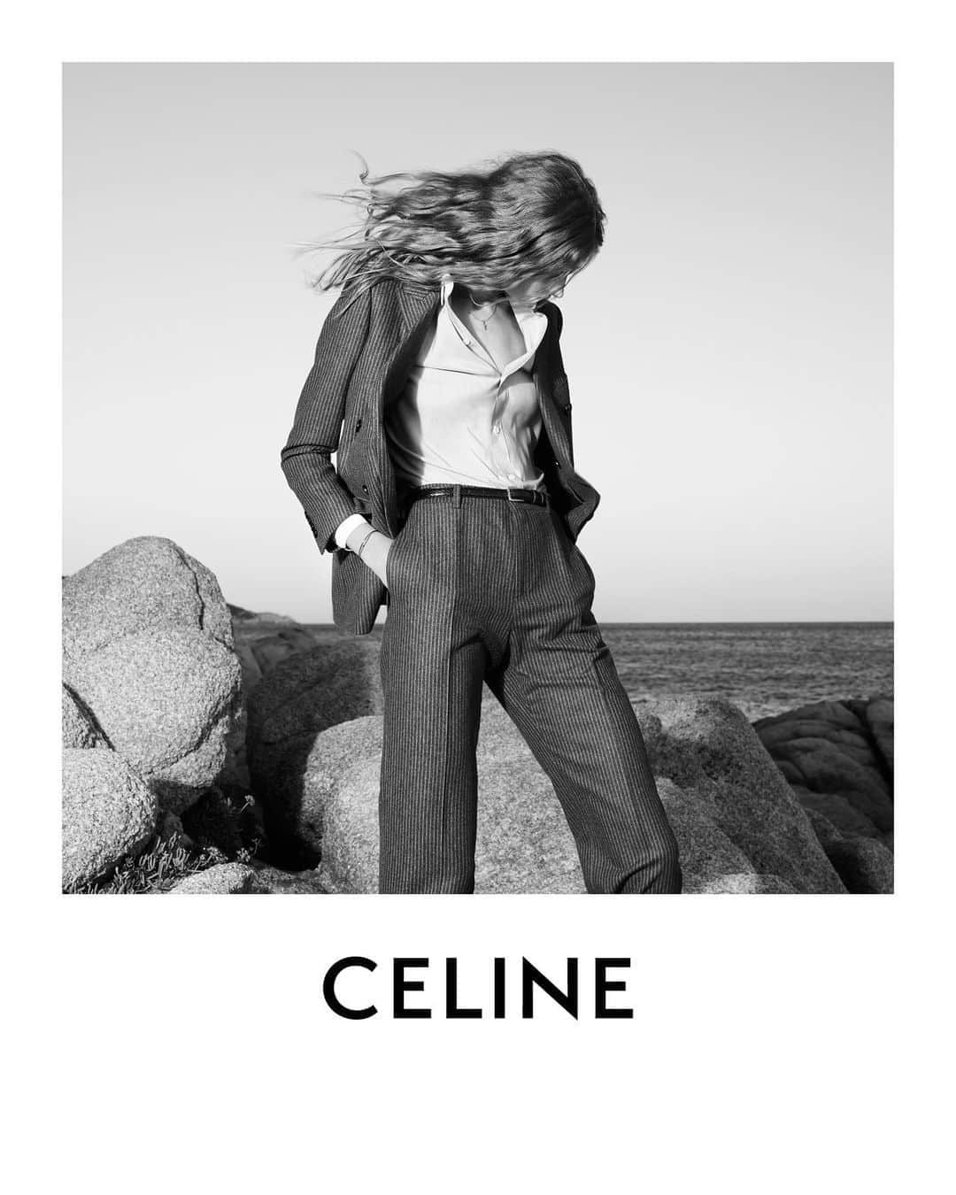 Celineさんのインスタグラム写真 - (CelineInstagram)「CELINE WINTER 20 PART 1 CELINE TAILORING  THE CLASSIC PINSTRIPE SUIT  COLLECTION AVAILABLE IN STORE AND AT CELINE.COM JULY 2020  ANNA FRANCESCA PHOTOGRAPHED BY @HEDISLIMANE IN SAINT-TROPEZ IN NOVEMBER 2019  #CELINEBYHEDISLIMANE」6月28日 7時18分 - celine