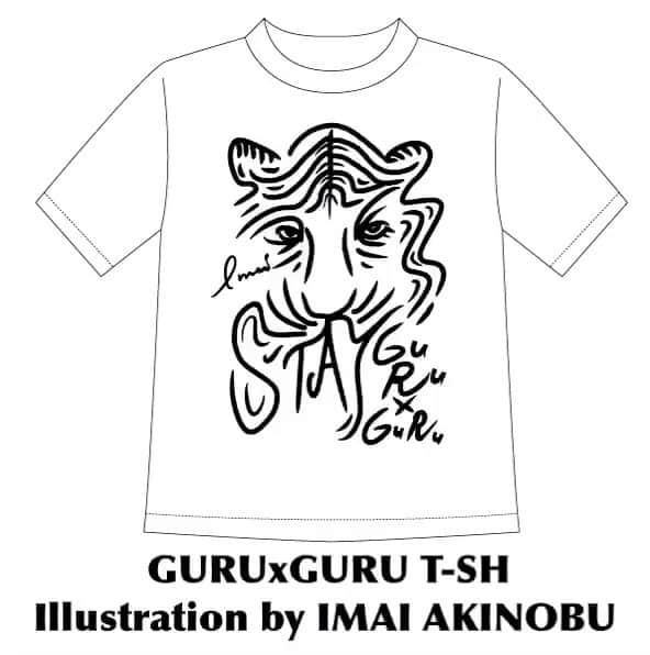 イマイアキノブのインスタグラム：「🥀予約受付中！！ ・ 名古屋 池下のBAR  GURU X GURU のTシャツ  絵 イマイアキノブ ・ 『GURUxGURU NEW T-SH』・ ・  素材 綿100% セミコーマ糸  サイズ S〜XXXL  PRICE ¥3000  BODY COLOR : WHITE PRINT COLOR : BLACK  BODY COLOR : WHITE PRINT COLOR : ORANGEO  こちらの商品は予約商品となっております ・ ★予約受付は6/30 23:59まで 発送期間 7/7〜7/14  こちらで注文受付中 https://guruxguru.base.shop/  Sサイズ・身丈 65 身幅 49 肩幅 42 袖丈 19 Mサイズ・身丈 69 身幅 52 肩幅 46 袖丈 20 Lサイズ・身丈 73 身幅 55 肩幅 50 袖丈 22 XLサイズ・身丈 77 身幅 58 肩幅 54 袖丈 24 XXLサイズ・身丈 81 身幅 63 肩幅 57 袖丈 25 XXXLサイズ・身丈 84 身幅 68 肩幅 60 袖丈 26  #池下guruguru  #illustration  #イマイアキノブ #imaiakinobu」