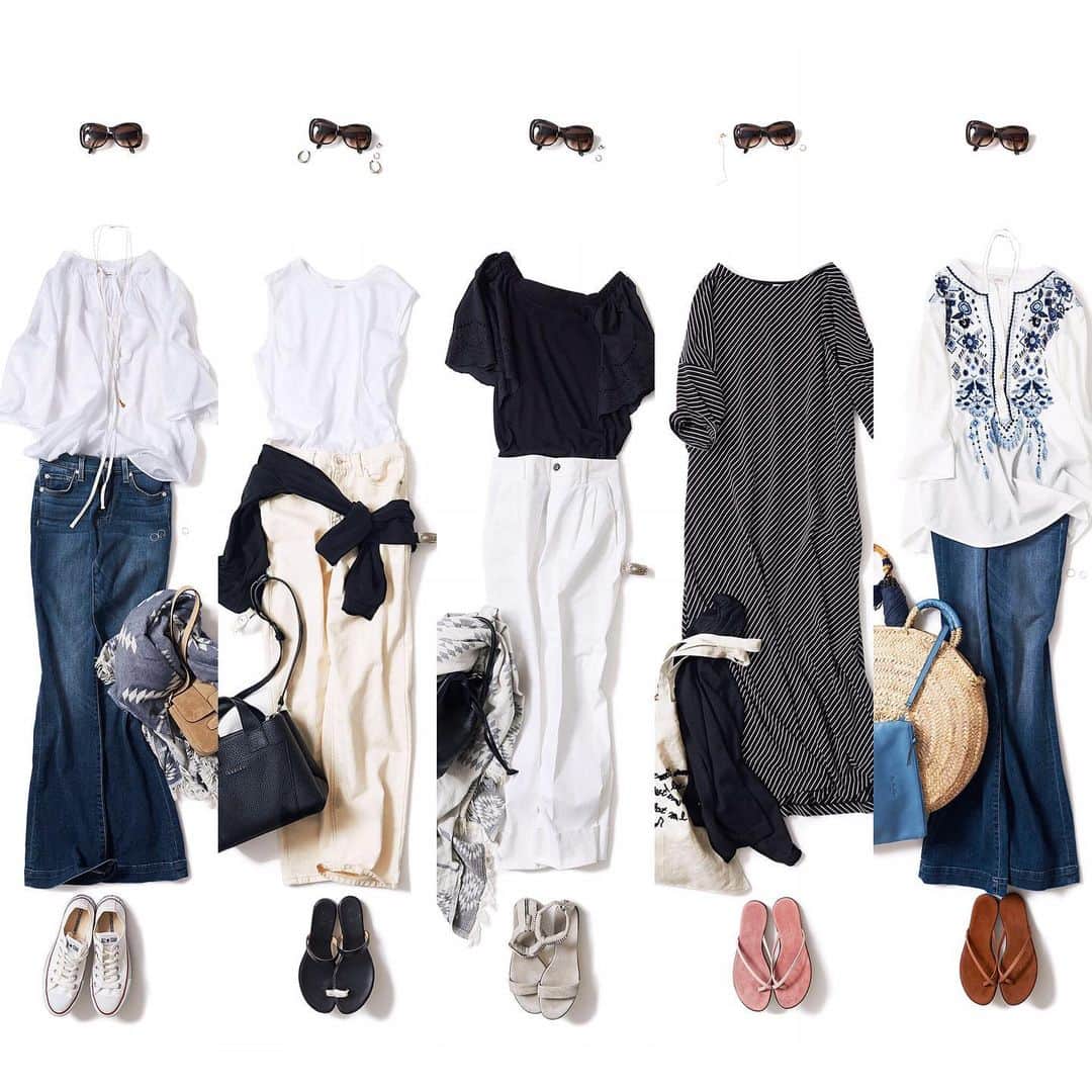 のインスタグラム：「. 【K.K closet 6/19〜6/25までのコーディネートランキング】 . 1）2020-06-19/ シルエットの変化を、楽しむ・ 2）2020-06-22/ オールホワイトと、黒&シルバー・ 3）2020-06-18/ ほんのり甘い "モノトーン" 4）2020-06-23/ 足元だけ、"ピンク" 5）2020-06-24/ newエスニックな白とブルー . 今週もどんなコーディネートが登場するかお楽しみに♪ ・ #kkcloset #kkshop #菊池京子 #kyokokikuchi #コーディネート #コーデ #coordinate #code #ranking #ootd #outfit #kotd #カジュアル #style #fashion #ファッション #wear  #italy #simple #black #blackandwhite #モノトーン #sandals」