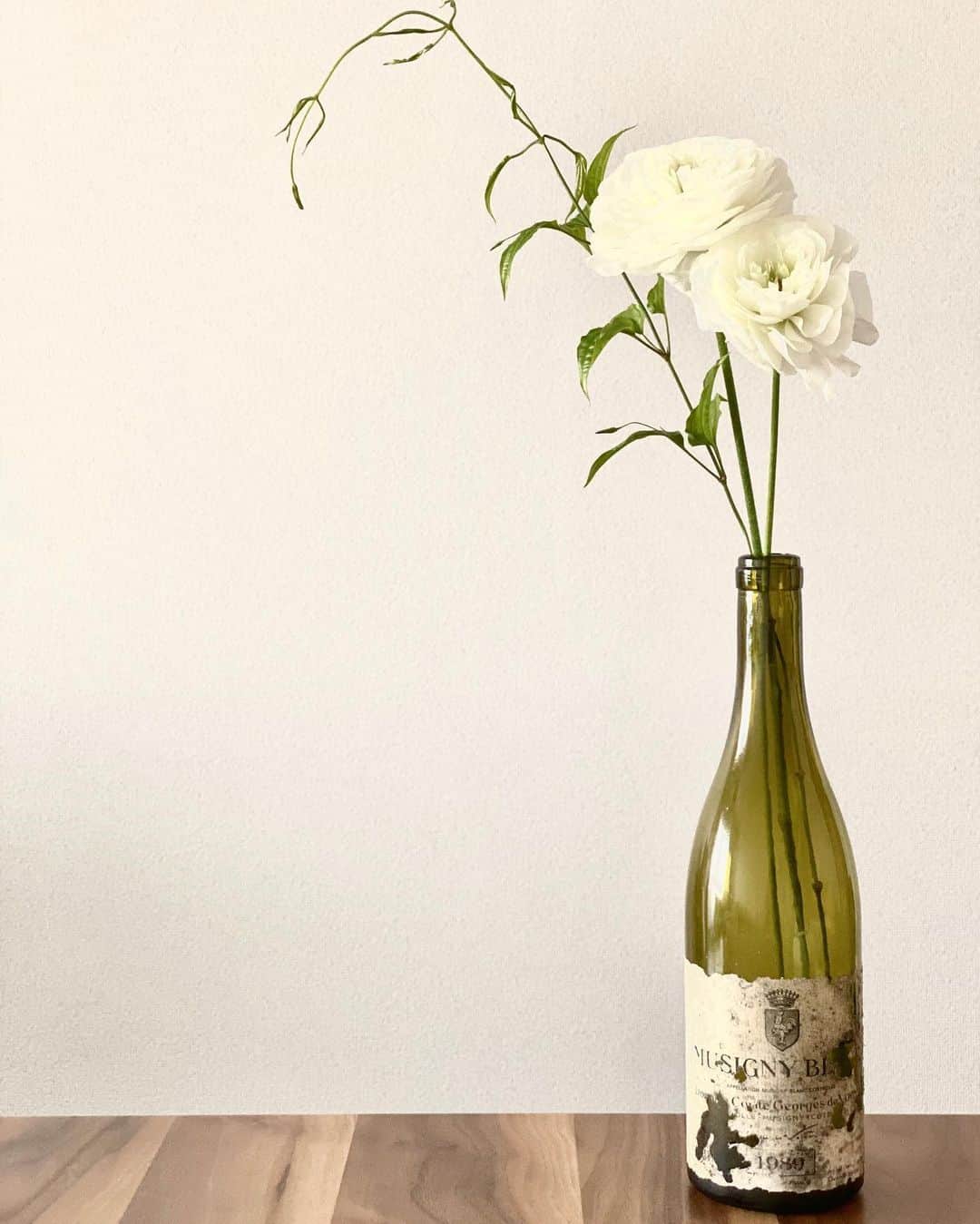 中村祐美子さんのインスタグラム写真 - (中村祐美子Instagram)「🍷﻿ ﻿ 31歳のお誕生日に、1989年産まれのワインをいただきました🍾﻿ ﻿ 同い年のワインに出会ったのは初めてだったので、しっかり味わっていただきました。﻿ ﻿ ボトルも、映画の小道具みたいですごく素敵。﻿ ちょうどお花も頂いたのだけれど、自宅に花瓶がなかったのでコルクの代わりに、暫しお花を。﻿ ﻿ #1989﻿ #cometedevogue﻿ #musigny﻿ #musignyblanc﻿ #ミュジニー﻿ #ミュジニーブラン﻿ ﻿ #ワイン﻿ #ワイン好き﻿ #ワインのある暮らし﻿ #おうち時間﻿ #花のある暮らし」6月4日 16時13分 - yumikonakamura.jp