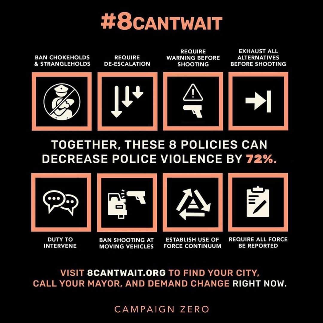 KATのインスタグラム：「Here are some things we can advocate for. Email, call in and demand change in how the police handle policing and training their officers.  #8cantwait @campaignzero」