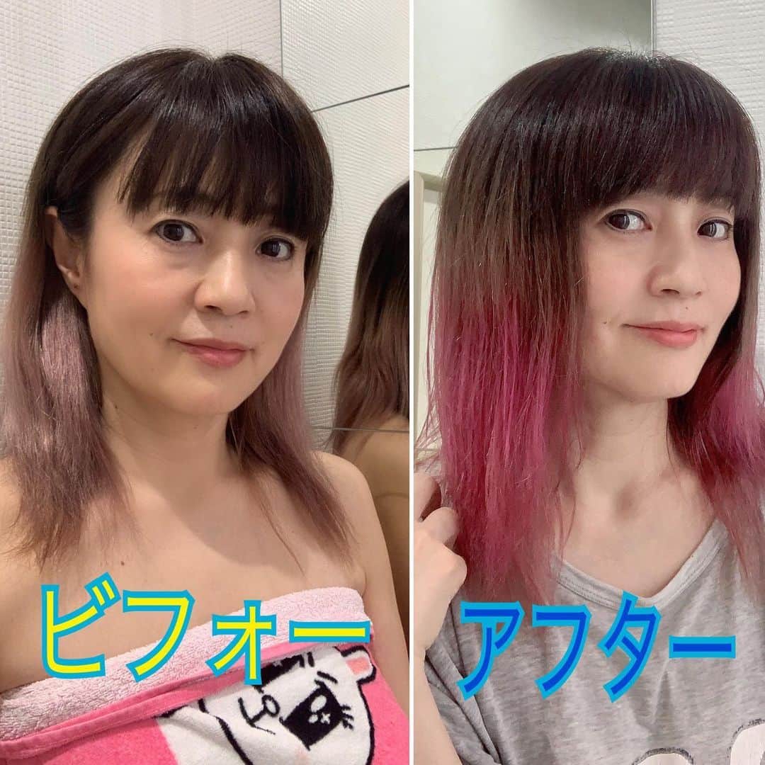 橋本志穂さんのインスタグラム写真 - (橋本志穂Instagram)「美容院を途中で切りあげちゃったので、 これで染めてねと貰って帰ってきたベビーピンクの液で、 毛先だけ染めてみました。」6月5日 16時05分 - shihohashimoto3