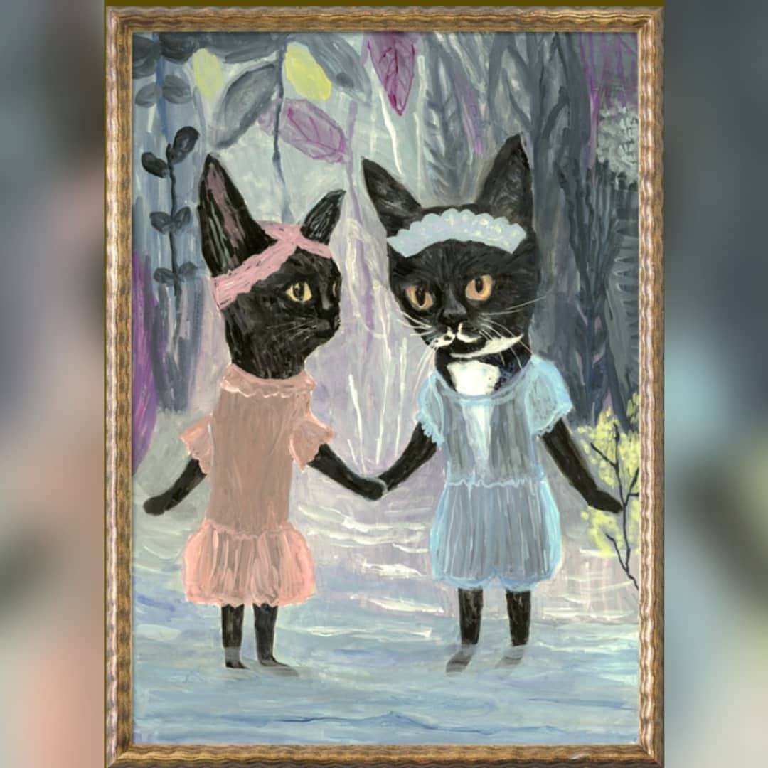 タンゲクンのインスタグラム：「本日約31度なり～🌞なので絵で涼んでみますか？ 涼めるか～💥 のみなさまに 硯ちゃん家にもお届けありました。 硯ちゃん達一瞬どうなってるのか分からないですよね そこが又魅力的です～ 幸運を呼ぶ黒猫家です😉  #にて隊 #にて隊ばんぷきん組 #にてた にて隊ぱんぷきん組へのお知らせ😋」
