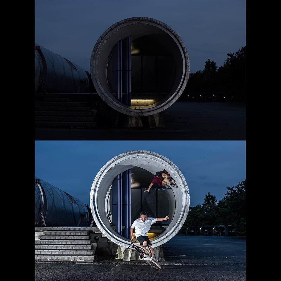 安床武士のインスタグラム：「#repost @satoshi.saijo ・・・ Full Pipe Session Bmx × Inlineskate  Athlete : @yorkuno & @takeshiyasutoko  #inlineskate #aggressiveinline #extreme #fullpipes #photography #nikon #actionsportsphotography #yasutokobrothers #actionsports #street #usdskates #BMX #bmxstreet #Bike #beautiful #best #action #bmxflatland #bmxlife #bmxphotography」
