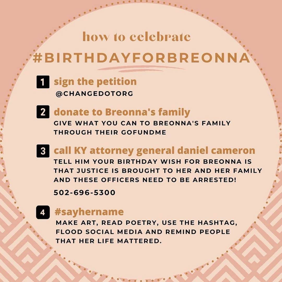 ベン・アフレックさんのインスタグラム写真 - (ベン・アフレックInstagram)「#BreonnaTaylor would have turned 27 today. See the second image for a list of 4 specific actions you can take right now to honor her birthday. #birthdayforbreonna #sayhername #blacklivesmatter (Thank you @traceeellisross and @colorofchange for sharing these)」6月6日 2時27分 - benaffleck