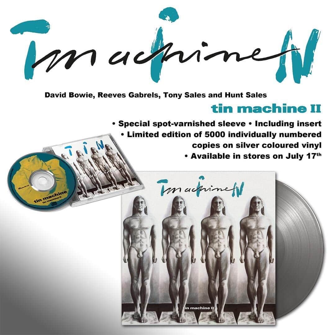 デヴィッド・ボウイさんのインスタグラム写真 - (デヴィッド・ボウイInstagram)「TIN MACHINE II DUE ON MOV NEXT MONTH “It makes me feel alright, alright, alright, alright, alright...“ TIN MACHINE = DAVID BOWIE, REEVES GABRELS, TONY SALES and HUNT SALES  While it may not have topped best Bowie album polls, the second and final Tin Machine studio album from 1991, Tin Machine II, is considered an overlooked gem by those familiar with it.  Indeed, Tin Machine II’s reputation has only increased over the years. Uncut magazine placed the album on their list of 50 Great Lost Albums (their list of albums not currently available for purchase), calling the album “extraordinary”. Originally released by Victory Music, Music On Vinyl gives Tin Machine II its first vinyl re-release since the 1991 original, and it’s pressed on coloured vinyl for the very first time. The initial pressing is a limited edition of 5000 individually numbered copies on silver coloured vinyl.  The CD is released simultaneously on Music On CD (MOCCD13972) -  both the LP and the CD versions feature the hidden and unlisted instrumental track: Hammerhead. • 180 GRAM AUDIOPHILE VINYL • INSERT • SPECIAL SPOT VARNISHED SLEEVE • LIMITED EDITION OF 5000 INDIVIDUALLY NUMBERED COPIES ON SILVER COLOURED VINYL  SIDE A 1. Baby Universal 2. One Shot 3. You Belong In Rock N’ Roll 4. If There Is Something 5. Amlapura 6. Betty Wrong  SIDE B 1. You Can’t Talk 2. Stateside 3. Shopping For Girls 4. A Big Hurt 5. Sorry 6. Goodbye Mr. Ed 7. Hammerhead (Instrumental) (Hidden track/unlisted)  @reevesgabrels  #TinMachine2  #BowieMOV」6月5日 21時19分 - davidbowie