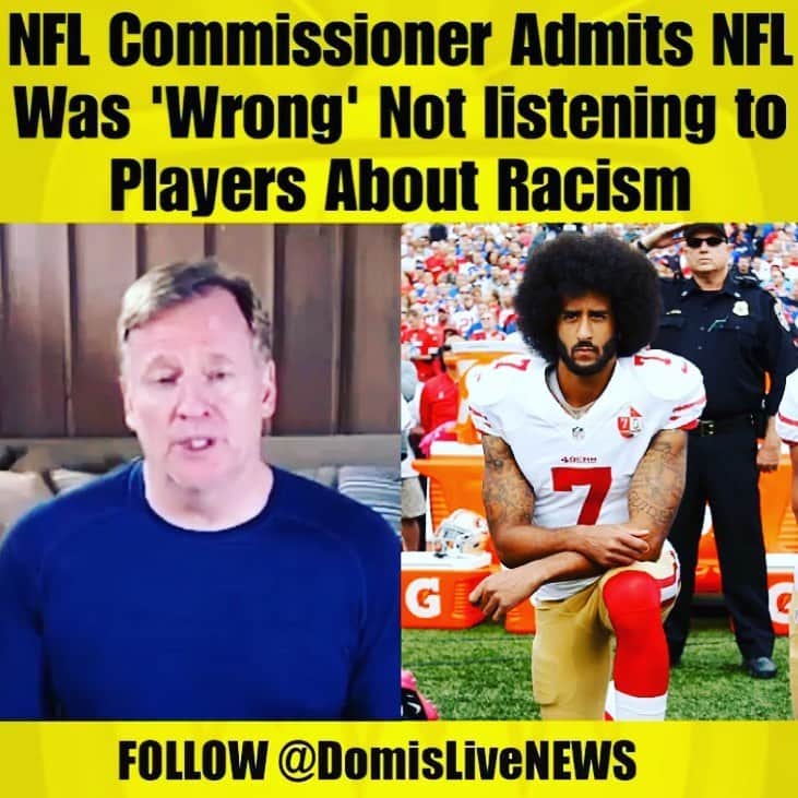 ファンクマスター・フレックスのインスタグラム：「NFL Commissioner admits NFL was “WRONG” not listening to players about RACISM! 👀😂👀😂!!! 7PM I GOT ANOTHER STORY TO TELL! (BODY BAG) @nessnitty x @kaepernick7 via: @domislivenews in」