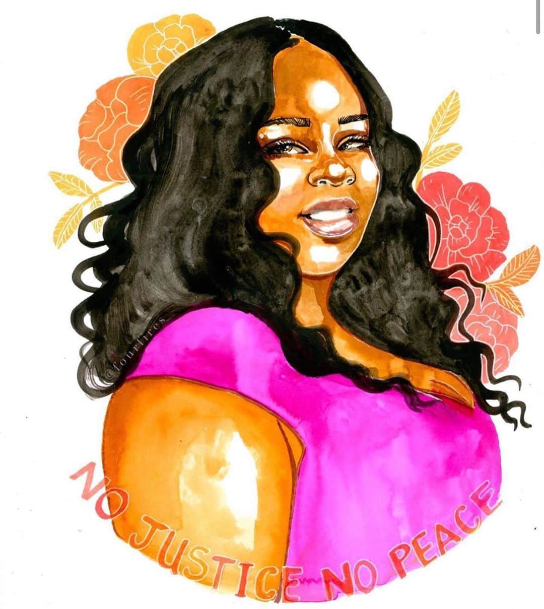 Samantha Ravndahlのインスタグラム：「Happy 27th birthday to Breonna Taylor. The three officers involved in her murder on March 13th have still not been charged. PLEASE sign the petition I have linked in my bio. This cannot continue. #breonnataylor ✊🏼 ART by @fourfires」