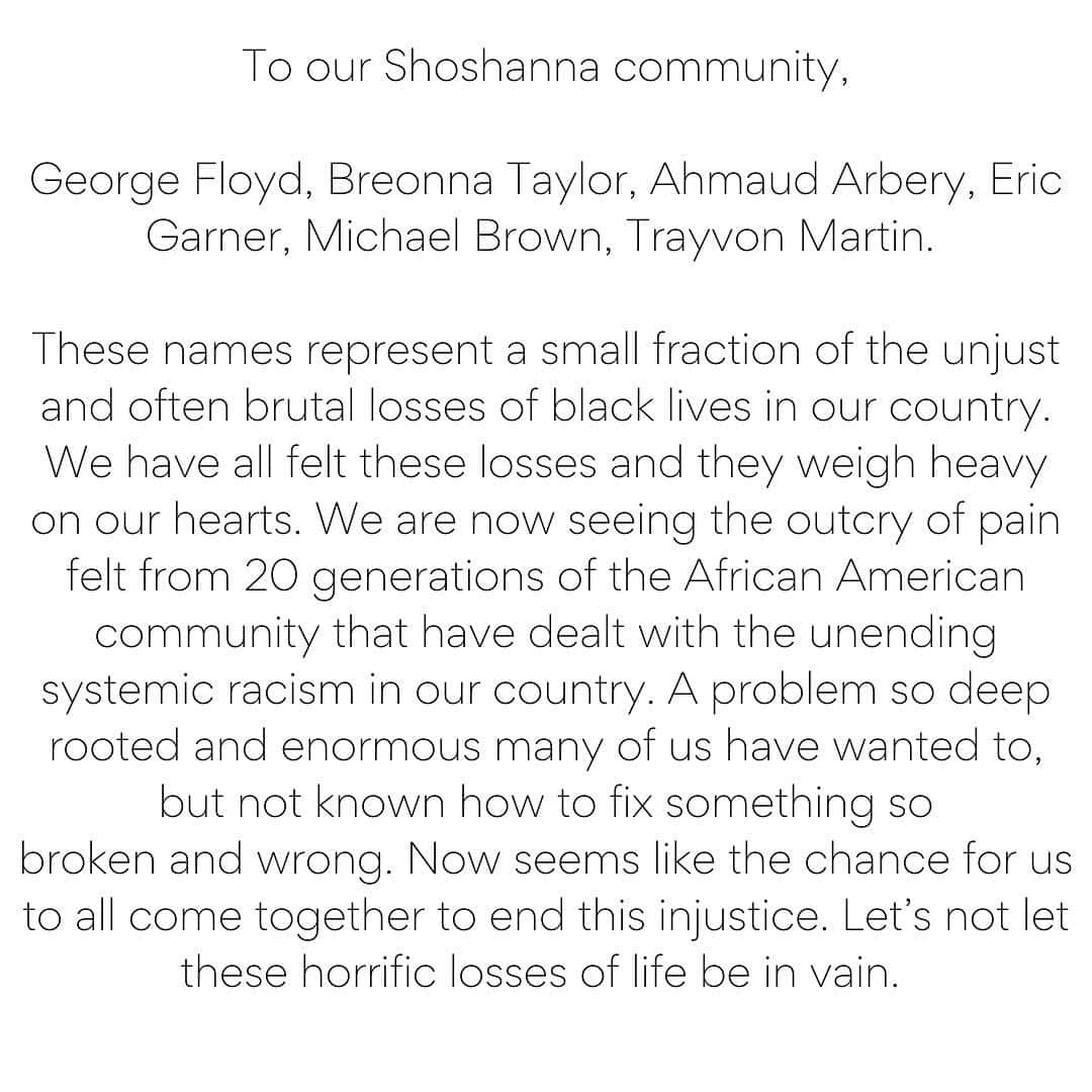 ショシャーナさんのインスタグラム写真 - (ショシャーナInstagram)「A letter to our community.」6月6日 3時47分 - shopshoshanna