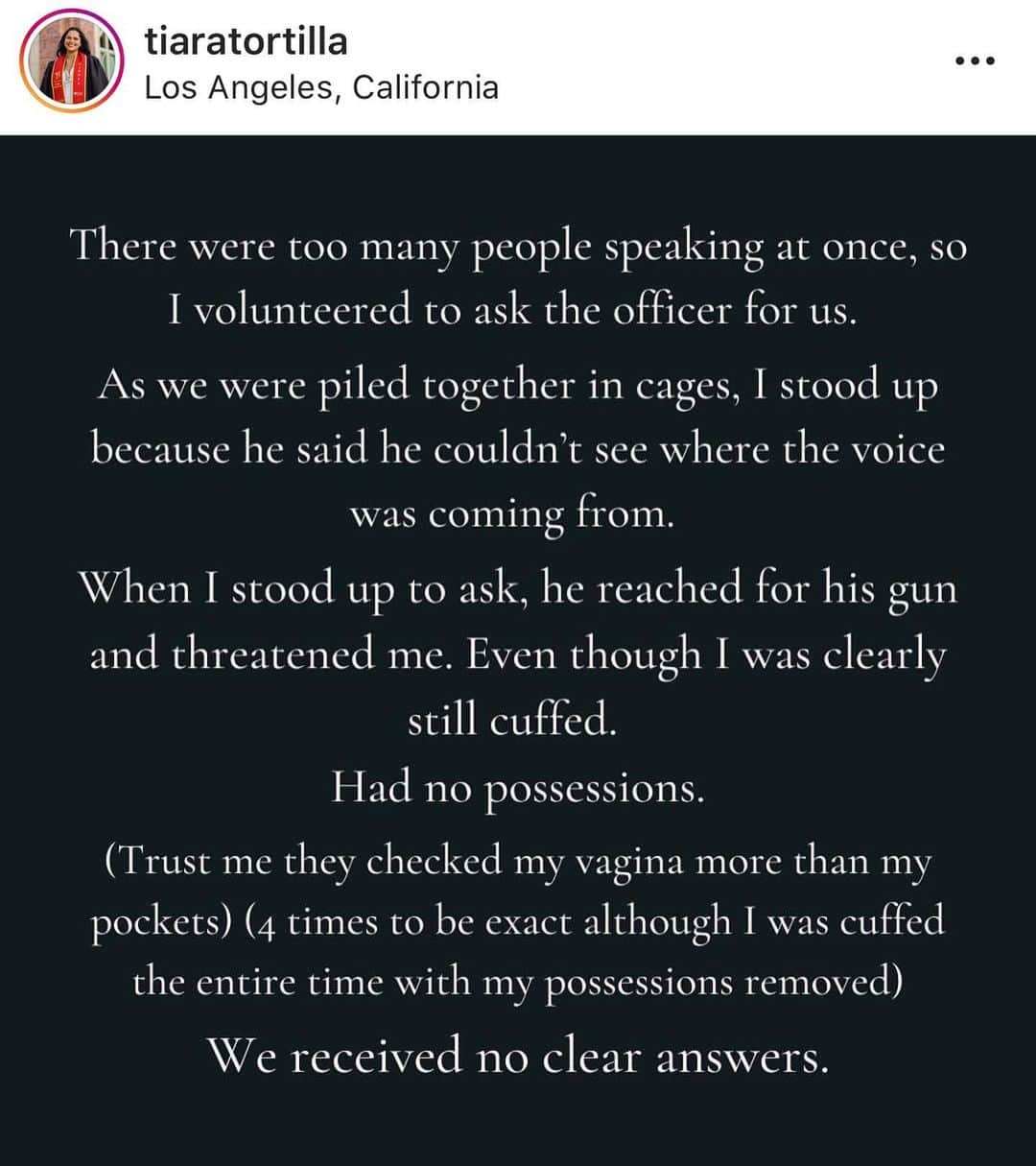 イリザ・シュレシンガーさんのインスタグラム写真 - (イリザ・シュレシンガーInstagram)「CLICK HER STORIES. Read for perspective. Just read this and think of how terrified you would be. My own sister was detained recently too- they boxed them in and wouldn’t let them leave and waited for curfew to come. This isn’t what America is. Even if, EVEN IF, these people broke the law (which they didn’t) this treatment is beyond unacceptable. These are the actions of an exhausted and angry police force. A police officer upholds the law, they don’t get to pick and choose what works- like not reading Miranda rights, at the very VERY least. This isn’t all police but I would think any good police officer would stand against this type of brutal behavior. Try to remove your anger toward the other side and just read this account of inhumane actions. What the hell kind of secret police bullshit is this? You want your taxes paying for even a second of this? ❤️❤️❤️❤️❤️❤️❤️ Defunding police doesn’t mean no police. Anyone advocating for anarchy is wrong, plain wrong and I want my taxes spent wisely. It means taking a hard financial look at how much money the police in your city get, including bonuses, and exploring some reallocation to other areas like education, healthcare or other social programs. @mayorofla has already abandoned plans for a police budget hike. We all live in different cities and are affected differently so try to remember that before you FLIP OUT in the comments. What if this were your mother or your child? What if this were you? What if you did nothing wrong and you were always treated like this... for many this is a daily reality. #blacklivesmatter @campaignzero」6月6日 3時51分 - ilizas
