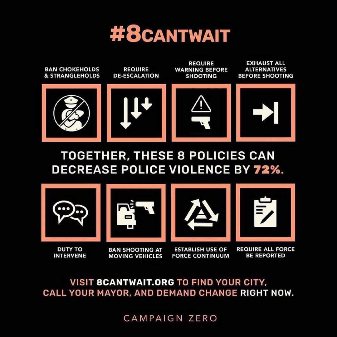 ジーナ・ロドリゲスのインスタグラム：「#8CANTWAIT •  Repost from @campaignzero • ✊🏿✊🏾Hey fam, many of you have been asking what more you can do and we’ve heard you.  Today we launch a new campaign: #8CANTWAIT. Together these 8 use of force policies can reduce police violence by 72%. And your Mayor has the power to adopt them all right now.  We need YOU to call and email your mayors, wherever you are, and tell them to adopt these 8 life-saving policies RIGHT NOW! We cannot standby any longer while the police kill people.  Visit 8CANTWAIT.ORG and use our tools to find your Mayor’s contact info, and see if your city already has any of these policies in place.  Spread the word! Together we CAN END police violence in America.✊🏿✊🏾」