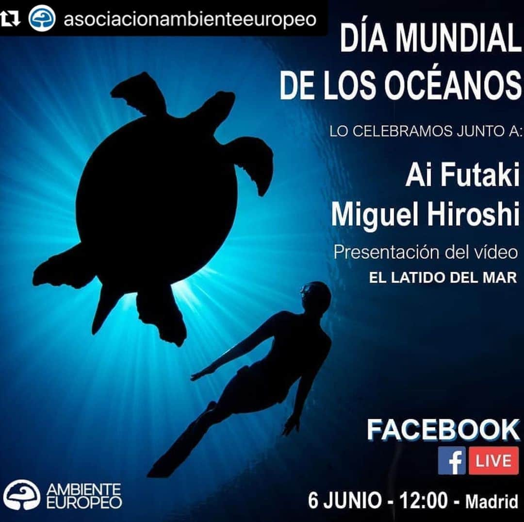 二木あいさんのインスタグラム写真 - (二木あいInstagram)「ATENCIÓN: La retransmisión se realizará en FACEBOOK LIVE @asociacionambienteeuropeo - NO en Instagram . Disculpad las molestias, Gracias 🙏 . ____ . Mañana sábado 6 de Junio nos adelantamos para celebrar contigo el #DíaMundialDeLosOcéanos en un *FACEBOOK LIVE muy especial, con la presentación del último vídeo de la Asociación Ambiente Europeo: . "El latido del mar" . En la conexión contaremos con su protagonista @aifutaki, récord Guinness de buceo a pulmón libre y el percusionista y compositor @miguel_hiroshi , creador de la música de este vídeo . Una historia que resonará en el mar que todos llevamos dentro . Estaremos en: . 👉 www.facebook.com/ambienteeuropeo . y también en 👉 bit.ly/MarSana . Os esperamos! . Juntos por una #MarSana ☺️❤️🌊 . Photo: @jasonisley」6月6日 5時36分 - aifutaki