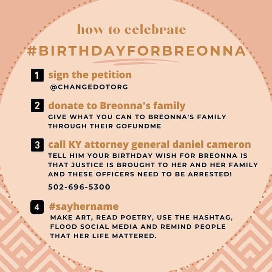 マンディクーンさんのインスタグラム写真 - (マンディクーンInstagram)「Happy Birthday, Breonna. Let’s celebrate her by doing the items listed- please make sure to sign the petition to demand that her killers are brought to justice! And keep her in your hearts. Artwork by @shirien.creates #sayhername #justiceforbreonnataylor  #birthdayforbreonna」6月6日 5時42分 - mandycoon