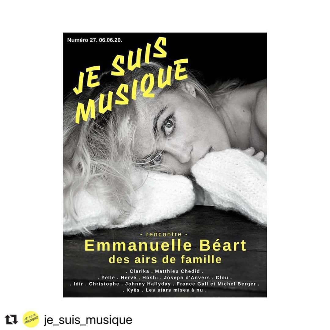 エマニュエル・ベアールのインスタグラム：「Sortie du tribute de mon père le 12 juin !!! Après deux ans de travail je commence à avoir vraiment le trac ...... bon week end à tous ☀️☀️☀️☀️☀️☀️ #Repost @je_suis_musique with @make_repost ・・・ JE SUIS MUSIQUE #27 . Dans un vent de liberté sort le nouveau numéro de JE SUIS MUSIQUE avec un sommaire d’artistes libres, rares et engagés, Emmanuelle Béart en tête qui nous s’est confiée à nous, avec pudeur, élégance et tendresse sur son projet classieux en hommage à son père Le numéro 27 est en ligne sur www.JeSuisMusique.com . Bonnes lectures. Merci pour votre fidélité et merci à tous les artistes de ce numéro exceptionnel. . // www.jesuismusique.com // photo: Sylvie Castioni (DR) - Artwork JSM : Gregory Guyot (D.R. / IG: @i_am_gregg / JSM) // #jsm #jesuismusique #chanson #musicmagazine #magazine #musique #emmanuellebeart #clou #herve #hoshi #clarika #matthieuchedid #josephdanvers #yelle #idir #johnnyhallyday #francegall #michelberger #kyes #guybeart #stephanemanel #emmanuellebeart photo @sylviecastioni」