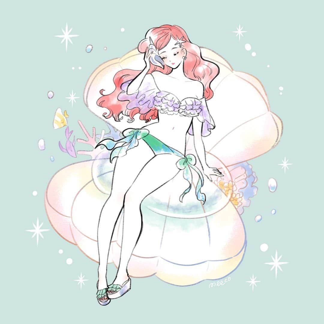 みーこさんのインスタグラム写真 みーこinstagram 水着を描きたくて描いてみました こちらのイラストのsnsアイコン等へのご使用はご遠慮ください アリエル リトルマーメイド イラストレーター イラスト イラストグラム Fanart Disney