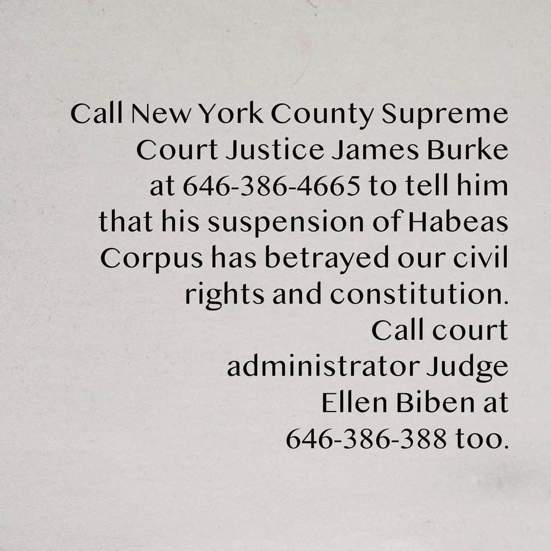 ジェーン・アルドリッジのインスタグラム：「Updated to correct Ellen Biben’s phone number: 646-386-3886 Protestors are being disappeared by the police right now. In this video shared by @ jaycieelynnn on Twitter a brutal arrest of a peaceful protestor in San Diego looks more like a kidnapping. A woman is pushed to the ground, handcuffed, and driven off in an UNMARKED CAR. Her relatives frantically ask where they are taking her, while a police officer aims a gun at her and says “If you follow us, you will get shot.” Why wasn’t she read her rights, told what she was being arrested for, and why was she transported in an unmarked car? Why wouldn’t they tell her friends, and threaten lethal violence when they asked a vital question? (She is home safe now for those concerned by this disturbing video)  NYC has suspended habeas corpus, meaning NYPD can now keep anyone detained for over 24 hours. This is a violation of civil rights. Protestors who have sustained violent, brutal arrests at the hands of police are being held in crowded cells and going without medical attention. There have been reports that these detainees are going without phone access, medication, and lack of water and food. This comes from the mouth of NYC council member Brad Landler, you don’t have to take it from me.  If you live in NYC, call New York County Supreme Court Justice James Burke at 646-386-4665 to tell him he has betrayed our civil rights and constitution. You can call the administrator of that court, Judge Ellen Biben at 646-386-388」