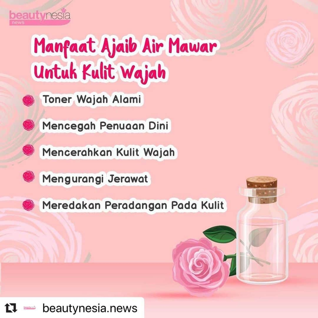 Beauty | Health | Fashionさんのインスタグラム写真 - (Beauty | Health | FashionInstagram)「#Repost @beautynesia.news ・・・ Pernah dengar tentang air mawar ? Yes ! Air mawar memang sudah terkenal banget beb untuk menjaga kesehatan kulit. Selain bisa digunakan sebagai toner, air mawar juga bisa digunakan sebagai make up remover dan juga sebagai campuran masker.⁣ ⁣ Tertarik mencoba beb ? Yuk mention temen kamu yang mau kamu ajak untuk pakai air mawar ini 😉⁣ ⁣ -- ⁣ ⁣ #BeautynesiaNews #Beautynesia #Tipskecantikan #Tipscantik #tampilcantik #inspirasiwanita #airmawar #airmawarmurah #manfaatairmawar #Mencerahkanwajah #Menghilangkanjerawat #kulitberminyak #Skicareroutine #Tonerairmawar #Skincareremaja」6月7日 0時25分 - beautynesia.id