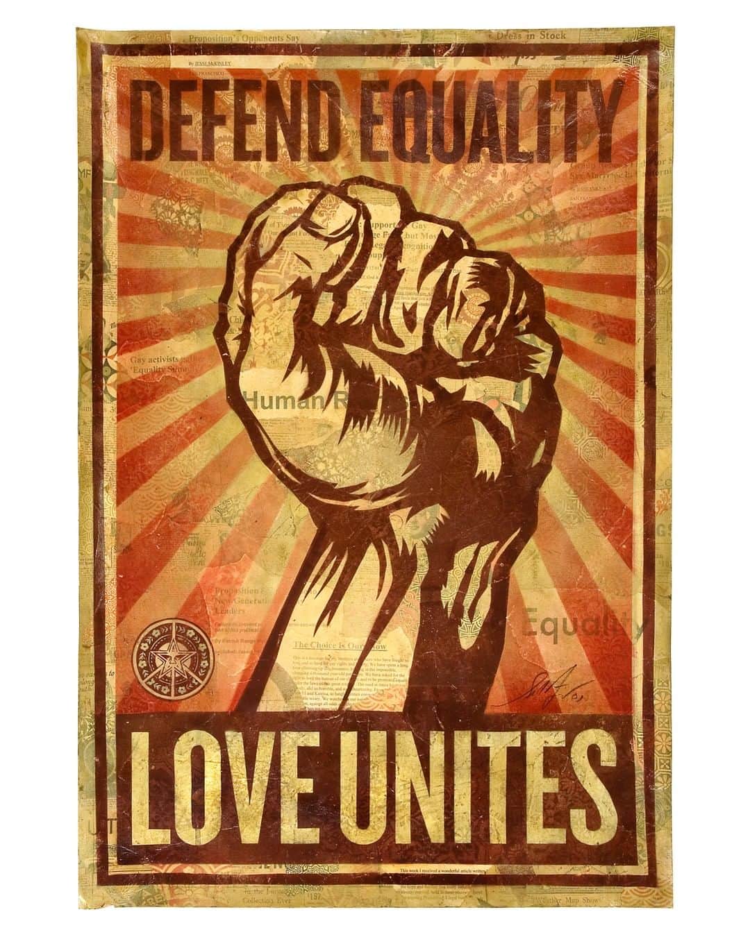 Shepard Faireyのインスタグラム：「Equality is an extremely important principle for me, and I believe when equality is threatened anywhere, it is threatened everywhere. No one should be discriminated against for the pigment of their skin, nor should they be discriminated for who they love.⁠ ⁠ I created this image back in 2008, when Prop 8 needed to be overturned to protect marriage equality for same-sex marriage. The fight for basic equality continues to this day. Not only same sex marriage, but for the rights of all LBGTQ+ individuals. It is crucial that we acknowledge the fight and struggle alongside the BLACK LIVES MATTER movement, acknowledging the struggles of our LBGTQ+ community members and people of color during this month of PRIDE.⁠ -Shepard」