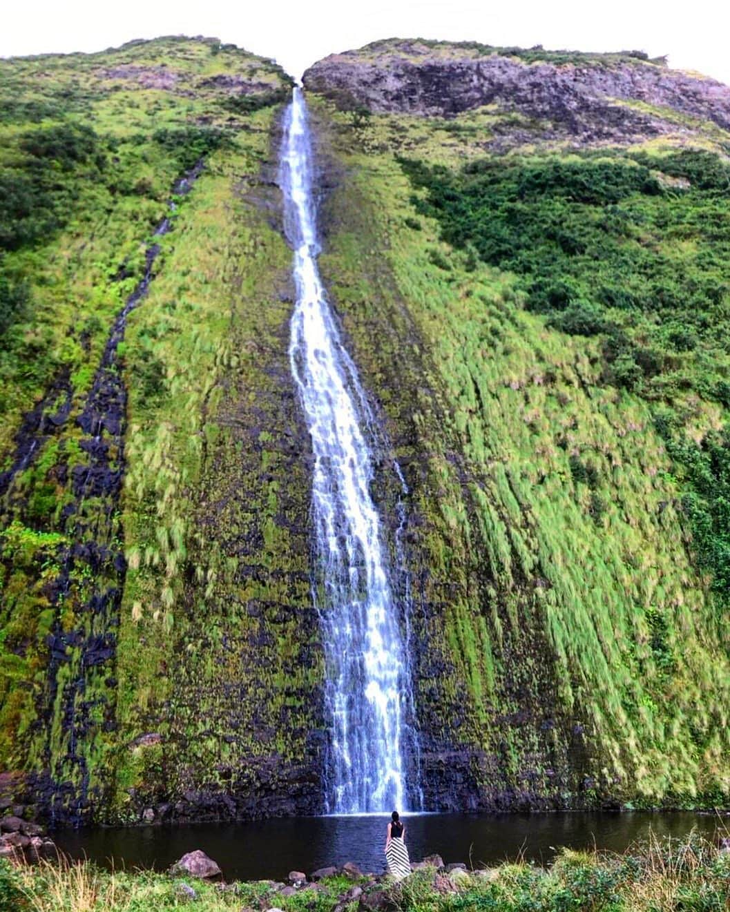 青木愛さんのインスタグラム写真 - (青木愛Instagram)「ハワイ島にある、約365メートルにもなる壮大なプナルル滝🧚🏻‍♀️💚💙💚﻿ ﻿ 鳥肌が立つほど迫力満点でした😳✨✨﻿ ﻿ しばらく言葉失ったもんね😂😂﻿ ﻿ ハワイって『海』っていうイメージが強いけど、また違う一面を見ることができました♥️﻿ ﻿ ひっそりと私写ってるのわかる？📷笑﻿ ﻿ #ハワイ﻿ #過去pic﻿ #遅刻post」6月7日 17時54分 - aiaoki_official