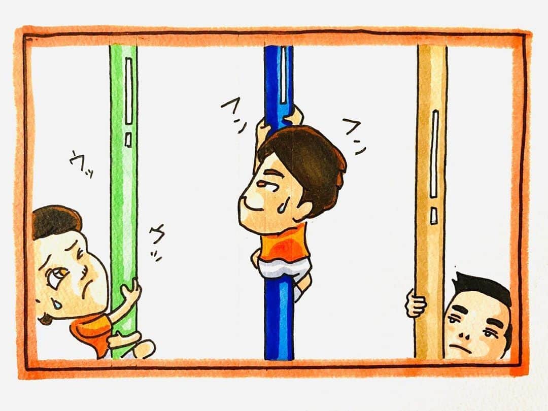 のインスタグラム：「『日常しんちゃん』15話  #登り棒 #原先生とはやと君とやすひろ君としんちゃん #4コマ #なんでも野球に例えたがるしんちゃん #野球例え #やかましい🤣 #原作ガタ岡 #作画あれ慎之助」