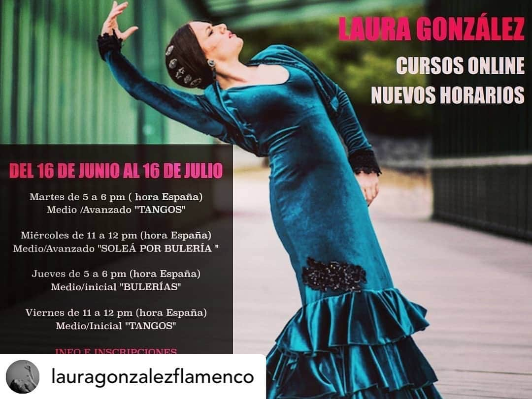 DeFlamenco.comさんのインスタグラム写真 - (DeFlamenco.comInstagram)「Posted @withregram • @lauragonzalezflamenco 📣 ATENCIÓN 📣 ⠀ Hemos añadido nuevos horarios a los cursos online para que podais participar desde Japón, China, Taiwán y cualquier lugar del mundo.... 🇪🇸🇪🇺🇯🇵🇺🇸🇨🇳🇹🇼🇷🇺. ⠀ Toda la info la tenéis en el cartel Para inscripciones 👇 ⠀ ✔️ lauragonzalezflamenco@gmail.com ✔️ Whatsapp (+34) 661263439 ⠀ 🌕 Comenzamos el 16 de Junio !!!! . ⠀  Thank you so much for your interest in my classes... We have confirmed the starting date!!! We are starting very soon and it will be for a limited time only!!! All of the info is on the poster. For more info about payment and prices... . . . #lauragonzalezflamenco #cursosdeflamenco #clasesonline #volveremosmasfuertes #compartir #deflamenco #instagramart #seguimos #💚」6月8日 17時40分 - deflamenco