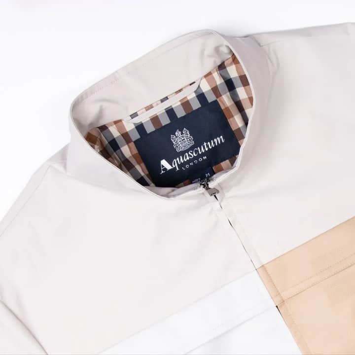 アクアスキュータムのインスタグラム：「This Father's Day, treat him to an expertly crafted luxury jacket from #Aquascutum. The Burford is a classic Harrington re-imagined with a directional athleisure aesthetic. Lined with our instantly recognisable house check, its tonal hues keep it refined for an understated & elegant look.」