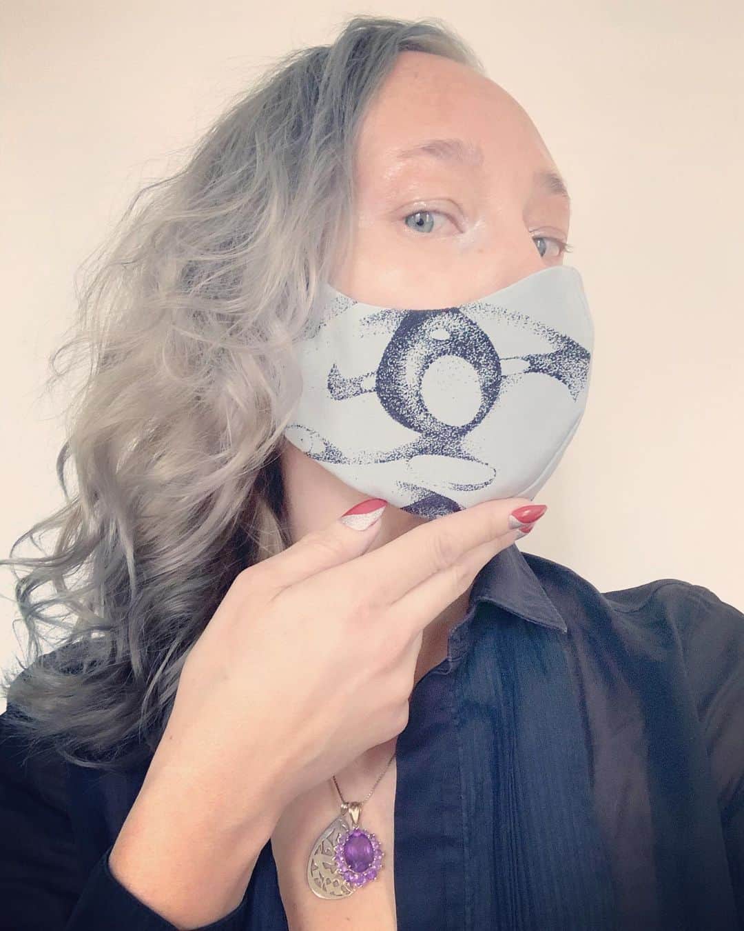 スリーアズフォーのインスタグラム：「Introducing YOKO ONO X threeASFOUR Masks in fabrics featuring Yoko’s dots drawings from our past collaboration back in 2010 exclusive only for @viastique_yumi #japan available now ! Featured on @angelunaluna #yokoono #facemask #masks」
