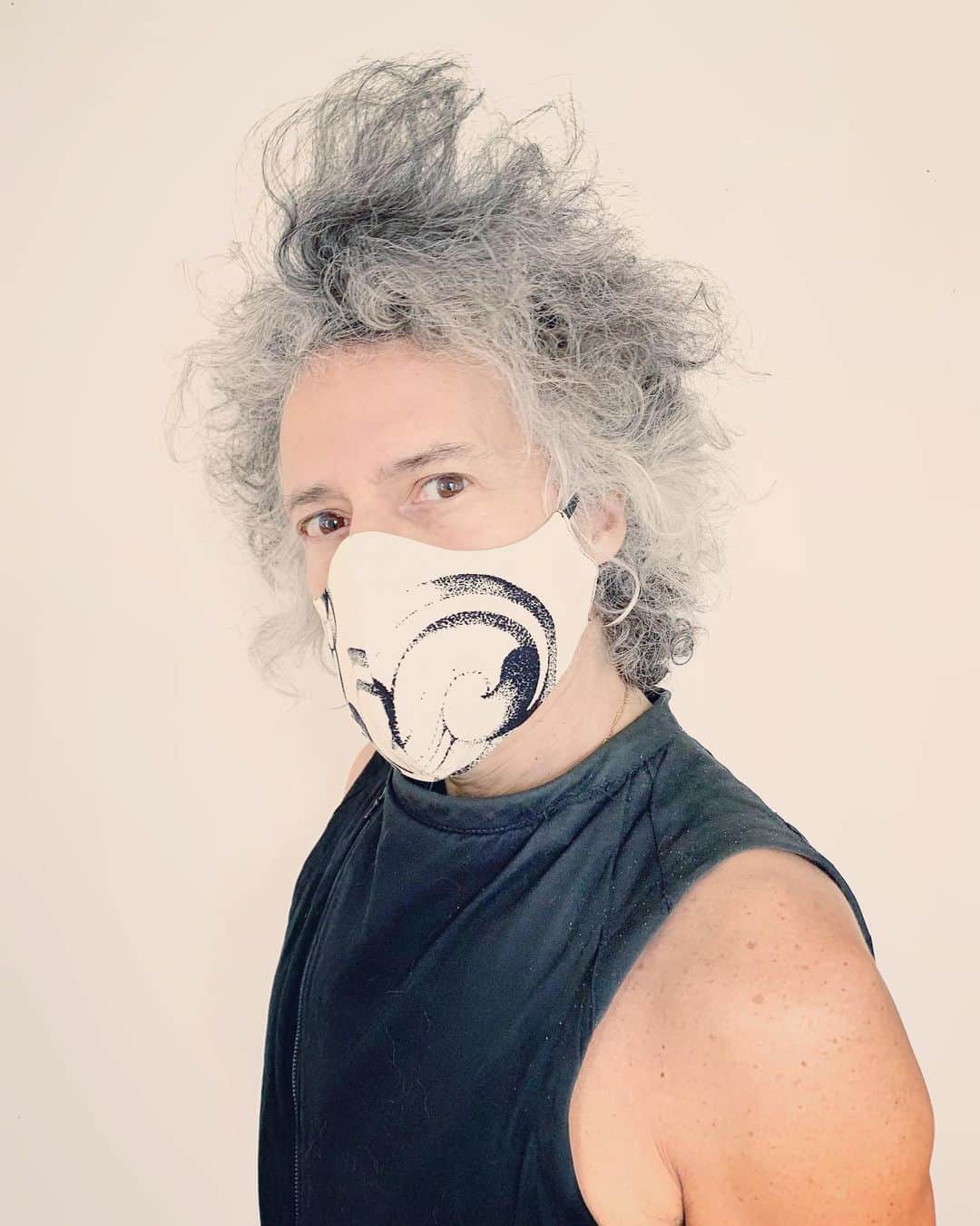 スリーアズフォーのインスタグラム：「Introducing YOKO ONO X threeASFOUR Masks in fabrics featuring Yoko’s dots drawings from our past collaboration back in 2010 exclusive only for @viastique_yumi #japan available now ! Featured on Gabi @adigabiange #yokoono #facemask #masks」
