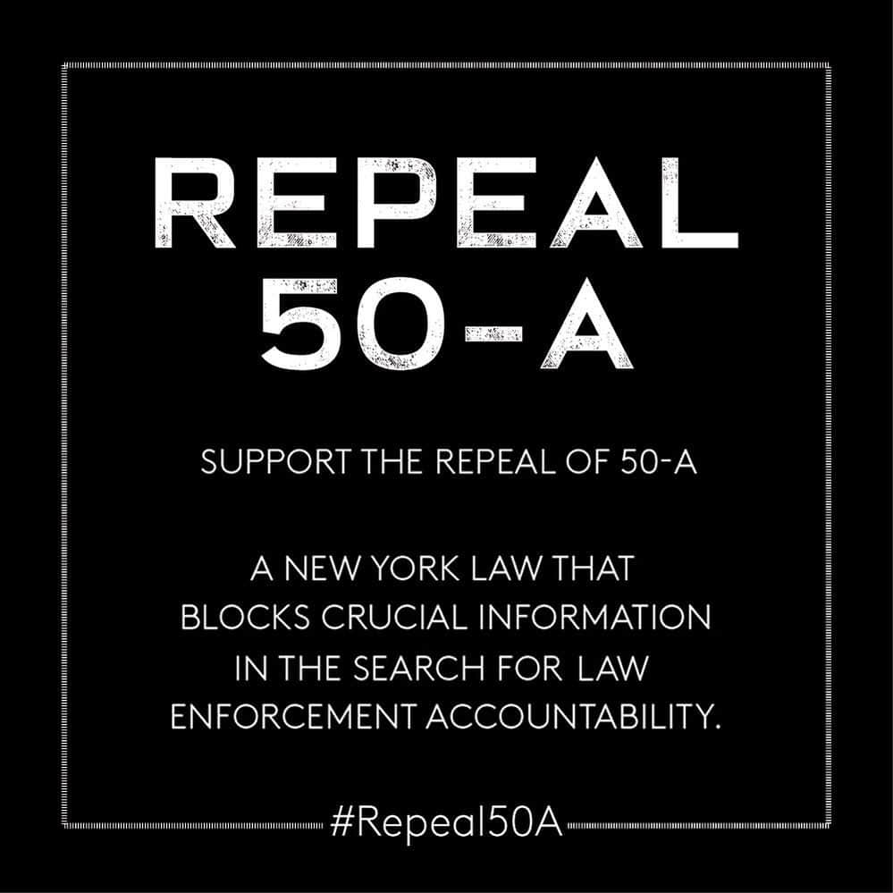 A.J.のインスタグラム：「Currently, New York law immunizes police wrongdoing by hiding records of misconduct, complaints, and abuse. We have a chance to use our voices and hold law enforcement accountable. Take action now by following the link in my stories, and let’s #Repeal50A. This is just the beginning. @nygovcuomo @andreastewartcousins @cheastie」