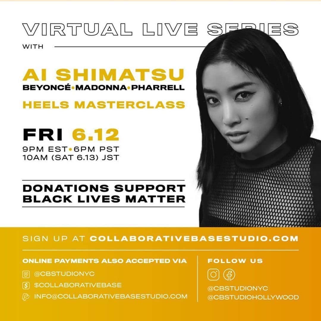 Ai Shimatsuさんのインスタグラム写真 - (Ai ShimatsuInstagram)「Teaching heels master class this Friday 6pm PST. :) All proceeds donated in support of @grassrootslaw ✊ Hope to see you guys there! More info below. Click the link on my bio to sign up! Thank you @cbstudionyc @craigsmithworldwide for having me. :)🙏 #Repost @cbstudionyc with @make_repost ・・・ ‘In times of dread, artists must never choose to remain silent.’ - Toni Morrison  Sign up early for next Friday’s (June 12th) MASTERCLASS with the talented Ai Shimatsu.  Early Registration: $10 Same Day Registration: $15  Note: Upon payment completion, you will receive private Zoom link the day of masterclass. All proceeds donated in support of @grassrootslaw. ***************************************************** Ai Shimatsu, originally from Tokyo, Japan, started training ballet at the age of 3 and studied with Tokyo Ballet School. She won at the NBA ballet competition in 2001 and Itabashi ballet competition in 2002 which are both known as big ballet competitions in Japan.  In 2007, Ai moved to NY and continued her dance training in Jazz, Hip-hop, Contemporary, House and more at Broadway Dance Center.  She has toured with top artists including Madonna, Beyoncé, Pharrell Williams, Katy Perry, and Brandy. She has performed on numerous TV and award shows with artists such as Prince, Kanye West, Janelle Monae, Cardi B, Gwen Stefani, Christina Aguilera, and many other Incredible stars.  Ai has been a founding member of Dana Foglia Dance since 2010 and has done numerous performances with the company including VATIC, Capezio A.C.E Awards, Jimmy Kimmel Live Show, and more.  Her style, grace, and remarkable skill in dance have not only gained mass attention in the dance world but in fashion also. Ai starred in major fashion campaigns with Tommy Hilfiger FW, KENZO FW, KARA, and Katy Perry Collections SS.」6月9日 6時26分 - aishimatsu