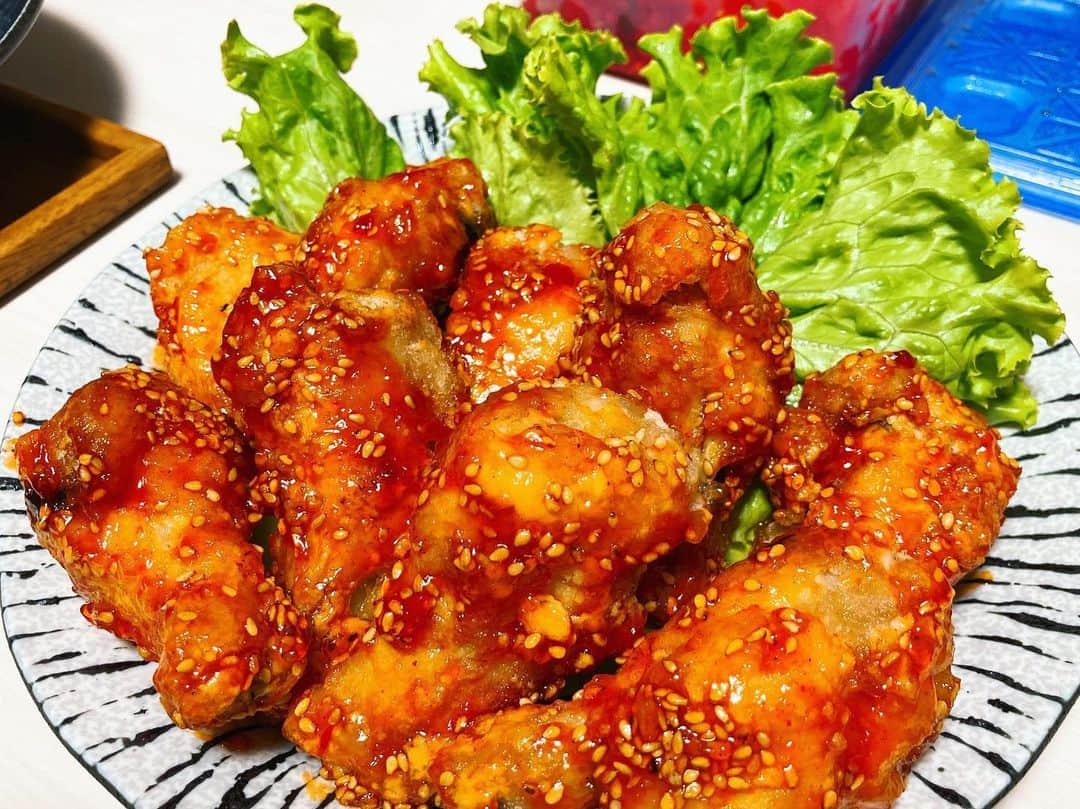 杜このみのインスタグラム：「#ヤンニョムチキン を作りました♪ 旨辛で美味しい〜❤︎」