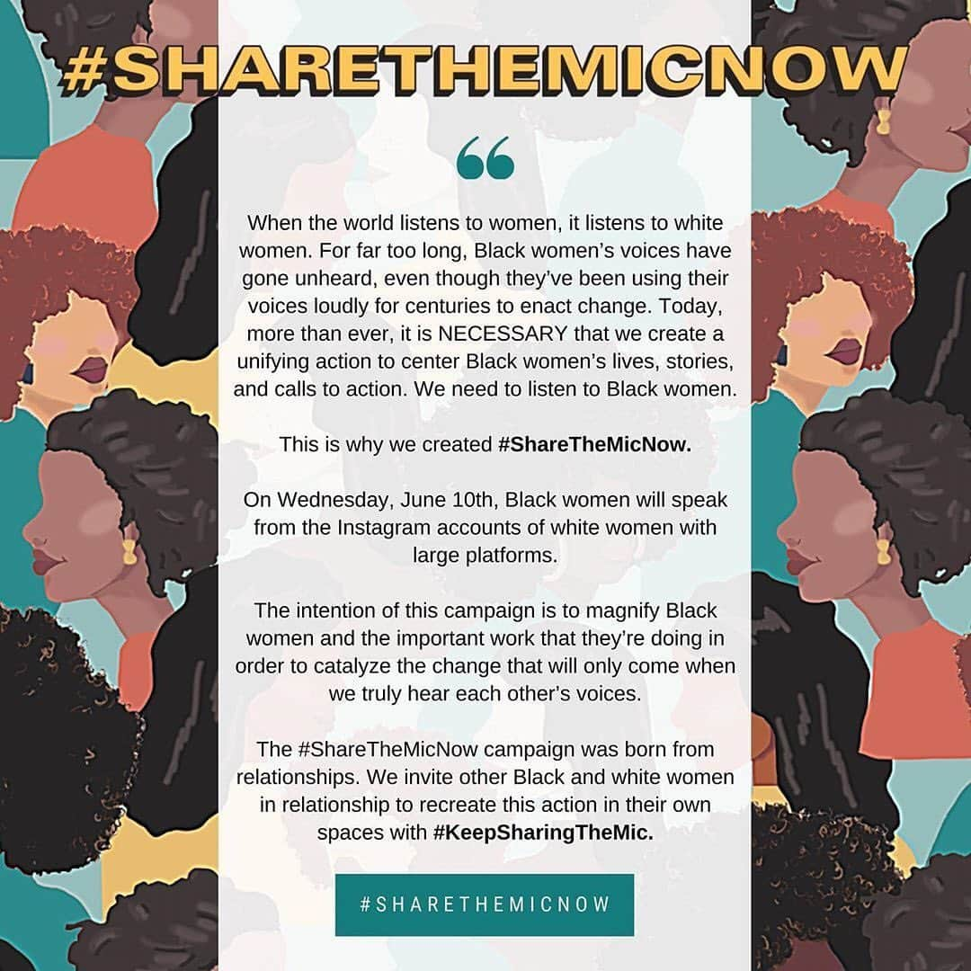 Fashion Weekさんのインスタグラム写真 - (Fashion WeekInstagram)「For far too long, Black women’s voices have gone unheard. To change that, our CMO @badassboz and author @luvvie, created #ShareTheMicNow to amplify the voices of Black women and the important work they are doing. Tomorrow, follow along as Black women share their messages by taking over the Instagram accounts of white women with large platforms. Swipe through to learn more about #ShareTheMicNow and the women participating.⁠⠀ ⁠⠀ Participants in @sharethemicnow:⁠⠀ @badassboz + @kourtneykardash⁠⠀ @luvvie + @sophiabush⁠⠀ @taranajaneen + @glennondoyle⁠⠀ @missjulee + @aliceandolivia's Stacey Bendet⁠⠀ @ibtihajmuhammad + @alexmorgan13⁠⠀ @kahlanabarfield + @juliaroberts⁠⠀ @alenciajohnson + @jenhatmaker⁠⠀ @lowimpactfit + @seanecorn⁠⠀ @alexismjpp + @elizabethwarren⁠⠀ @angelicaross + @hiilaryswank⁠⠀ @austinchanning + @brenebrown⁠⠀ @professor_crunk + @elizabeth_gilbert_writer⁠⠀ @marie_mag_ + @alikrieger⁠⠀ @carichampion + @busyphilipps⁠⠀ @christinamrice + @melissau⁠⠀ @thedanielleyoung + @iamcattssadler⁠⠀ @deedyer267 + @kathrynbudig⁠⠀ @devibrown + @peaceful_barb⁠⠀ @elainewelteroth + @michellemonaghan⁠⠀ @euniquejg + @katiecouric⁠⠀ @thepalmtreepapi + @mrapinoe⁠⠀ @giapeppers + @jennymollen⁠⠀ @jamiaawilson + @sarahsophief⁠⠀ @jessomatt + @ashley_judd⁠⠀ @jovianzayne + @mandymooremm⁠⠀ @justeenahoh + @brielarson⁠⠀ @keah_maria + @nina_tame⁠⠀ @kimblackwellpmm + @juleshough⁠⠀ @glowmaven + @gwynethpaltrow⁠⠀ @laurenwesleywilson + @sarabareilles⁠⠀ @lpeopleswagner + @dvf⁠⠀ @chelseahandler + @docmellymel⁠⠀ @miattajohnson + @brandicarlile⁠⠀ @moemotivate + @thedebramessing⁠⠀ @myleik + @cherylstrayed⁠⠀ @naimagram + @feministabulous⁠⠀ @nicolewalters + @hilarieburton⁠⠀ @nikkiogun + @ariannahuff⁠⠀ @nimotalaiganiyu + @sarahmcbride⁠⠀ @opalayo + @ashleygraham⁠⠀ @rachel.cargle + @mssarahcatharinepaulson⁠⠀ @seun_msamazing + @sbird10⁠⠀ @disabilityfashionstylist + @selmablair⁠⠀ @slynnyoung + @chrissymetz⁠⠀ @taibeau + @kimberlywilliamspaisley⁠⠀ @thasunda + @jessicaseinfeld⁠⠀ @thebudgetnista + @ashlynharris24⁠⠀ @fiyawata + @abbywambach⁠⠀ @soulfreedreams + @cameronesposito⁠⠀ @yvettenoelschure + @estherperelofficial⁠」6月10日 8時49分 - fashionweek