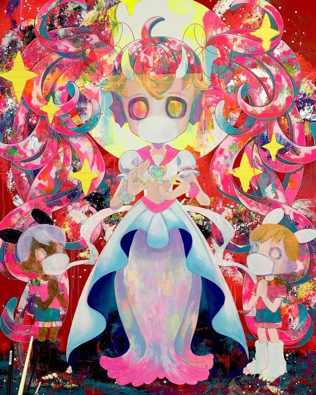 下田ひかりさんのインスタグラム写真 - (下田ひかりInstagram)「#Wip of my “Amabie”. She is a legendary Japanese mermaid with three legs, who allegedly emerges from the sea and prophesies either an abundant harvest or an epidemic. 😷 #hikarishimoda #art #painting #anime #japan」6月10日 1時47分 - hikarishimoda