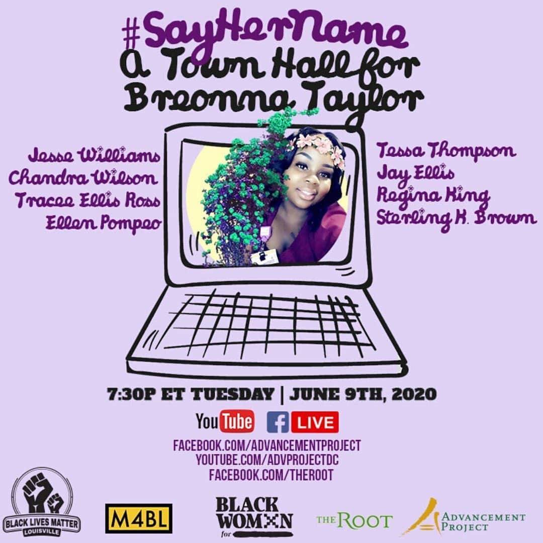 ジェシー・ウィリアムズさんのインスタグラム写真 - (ジェシー・ウィリアムズInstagram)「⏰TONIGHT at 7:30 pm EST / 4:30 pm PST join us for #SayHerName: A Town Hall for #BreonnaTaylor feat. the family of Breonna Taylor, incredible activists, advocates and some of your favorite actors in the movement for racial justice. @mvmnt4blklives @tessamaethompson @traceeellisross @iamreginaking @sterlingkbrown @jayrellis @ellenpompeo @chandrawilsonofficial @chelcglenn @lesliemac23 @advancementproject @blm @blmlouisville @blackwomxnfor @the.root @youtube @facebook」6月10日 4時26分 - ijessewilliams