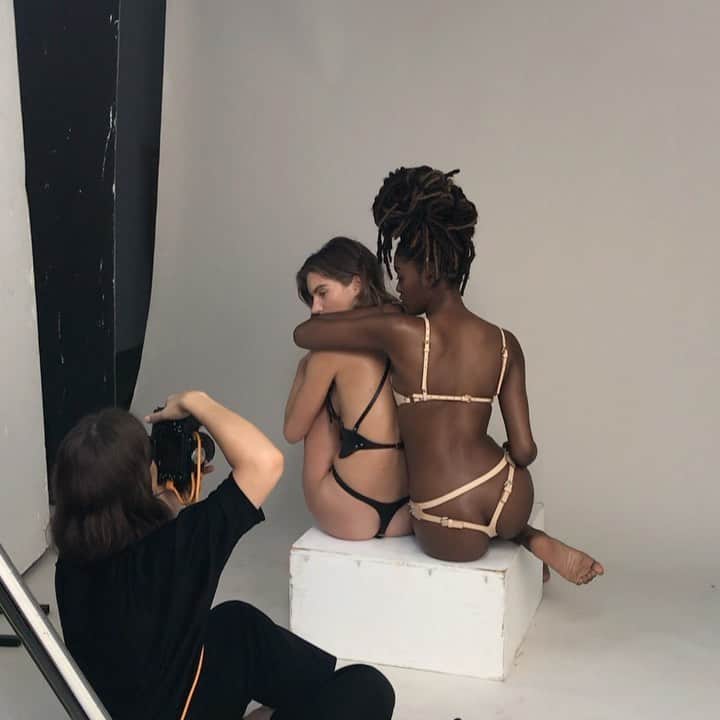 のインスタグラム：「@maddyat wearing the Double Buckle Thong & Thin Hip Harness.  @biimpe wearing the Cut Out Knickers & Web Bra #backstage #lastsummer #unityconsciousness」