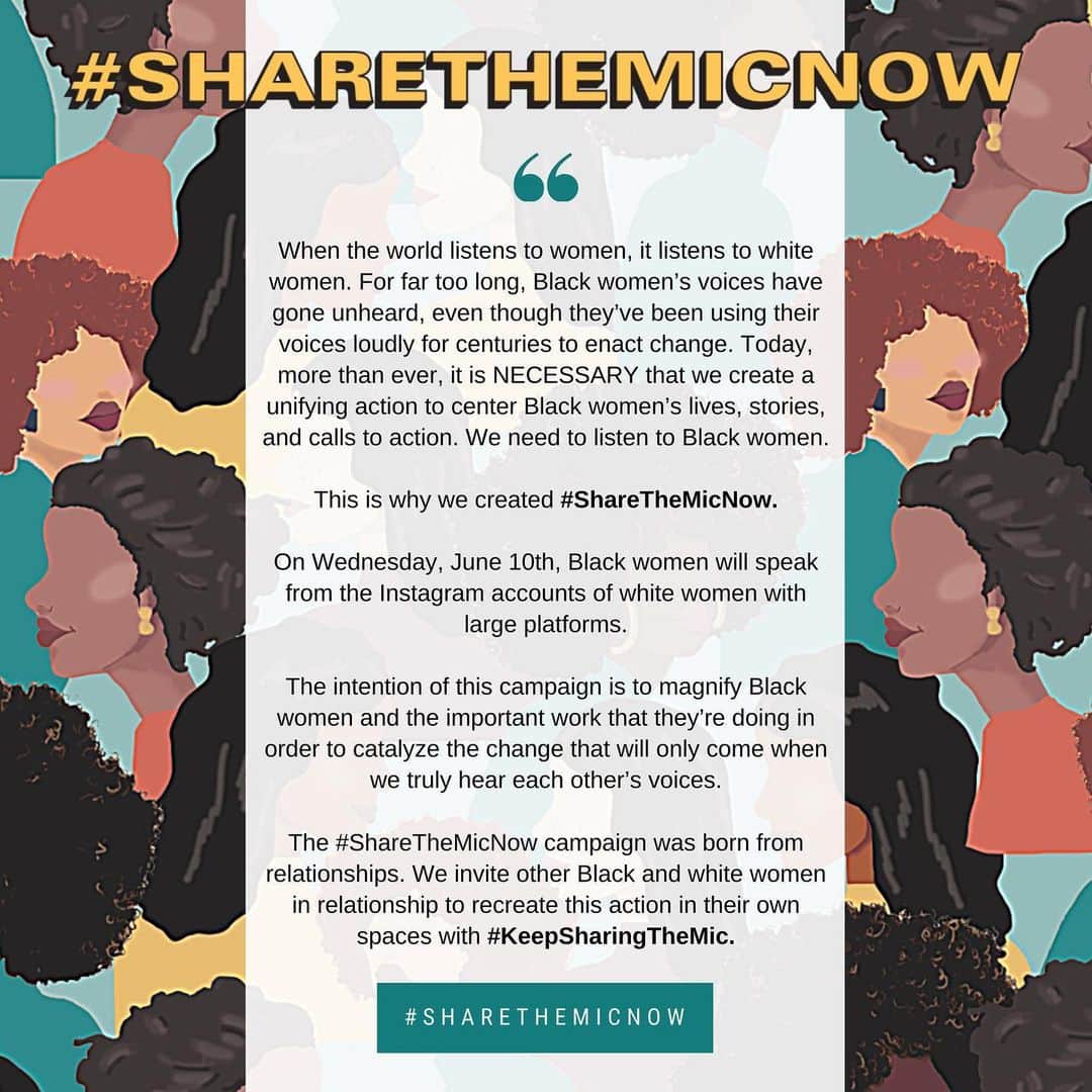 アリス+オリビアさんのインスタグラム写真 - (アリス+オリビアInstagram)「When the world listens to women, it listens to white women. For far too long, Black women’s voices have gone unheard. Today, more than ever, it is NECESSARY that we create a unifying action to center Black women’s lives, stories, and calls to action. We need to listen to Black women.  This is why we created #ShareTheMicNow. I am proud to be a co-planner of this project with @badassboz, @luvvie, and @glennondoyle.  Tomorrow, Black women will speak from the Instagram accounts of white women.  The intention of this campaign is to magnify Black women and the important work that they’re doing in order to catalyze the change that will only come when we truly hear each other’s voices.」6月10日 5時03分 - aliceandolivia