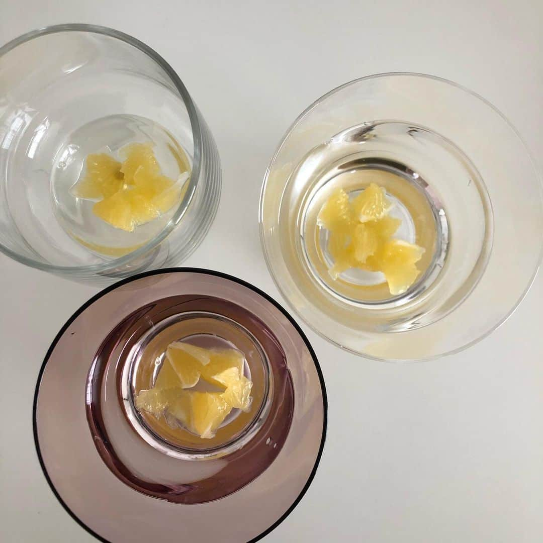 千波さんのインスタグラム写真 - (千波Instagram)「【果肉入りレモンゼリー】 まだまだレモンブーム🍋で すっっぱいゼリーを作りました✨ 夏になると食べたくなるゼリー。 先日のレモンシロップでも代用できます✨ 今度は梅ゼリーをつくってみよう🧊 * レシピ載せておきます✨ すっぱいのが苦手な方は蜂蜜かけて食べても美味しいです🍯 甘さはお好みで調整してください。 基本の分量を載せますが わたしはゆるゆるゼリーが好きなのでいつもはお水1〜2倍量で作ります🍧 * * お水200 レモン絞り汁100cc ラカント60g ゼラチン5g * レモン1つは果肉用にカットして器に入れる。　 水、レモン汁、ラカント、ゼラチンを混ぜて 鍋で沸騰させる。(レンチンもOK) 冷めたらそっと器に流し、 冷蔵庫で固まるまで冷やしたら完成✨ * * ばたばたな日常が戻ってきていますが ゆるく休むことも忘れずに... ホッと一息🍋🧚‍♀️ #レモンゼリー #レモン #レモンシロップ #ラカント」6月10日 17時42分 - chinami19880612