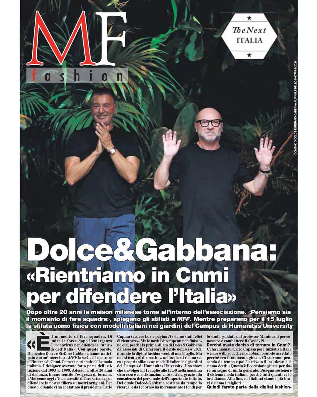 のインスタグラム：「⁣⁣Dolce&Gabbana joins Camera della Moda Italiana. The cover story with interview for @mffashion_com⠀ ⠀ #DolceGabbana #CNMIMembers⠀」