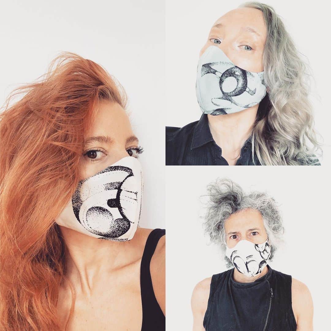 スリーアズフォーのインスタグラム：「threeASFOUR X YOKO ONO MASKS featuring Yoko’s beautiful dots drawing from our past collaboration- collection back in 2010 Now available again in a limited edition as face masks exclusive for @viastique_yumi #yokoonothreeasfour #threeasfour #yokoono #viastique #viastiquejapan」