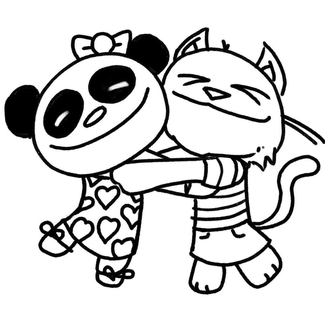 マイク・シノダさんのインスタグラム写真 - (マイク・シノダInstagram)「Drawings from the live stream today: female version of the villain from my video for “fine,” a tough Bob Ross, a fan’s dog, a corny 90s graffiti tag, panda and cat hugging, and fairy on a daisy. Color the villain girl!」6月11日 6時01分 - m_shinoda