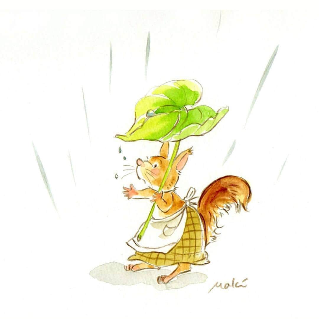 イラストレーター山崎牧子さんのインスタグラム写真 - (イラストレーター山崎牧子Instagram)「昨日の夕方、 子どもと空にきれいなアーチの 虹🌈を見つけて、保育園の子たちは みんなで願いごとをしてて ほのぼのと可愛かったナ… #梅雨#傘の日#イラスト#イラストレーター#リス#水彩#rain#illustration#illustrator#watercolor」6月11日 10時35分 - makiko.inatome