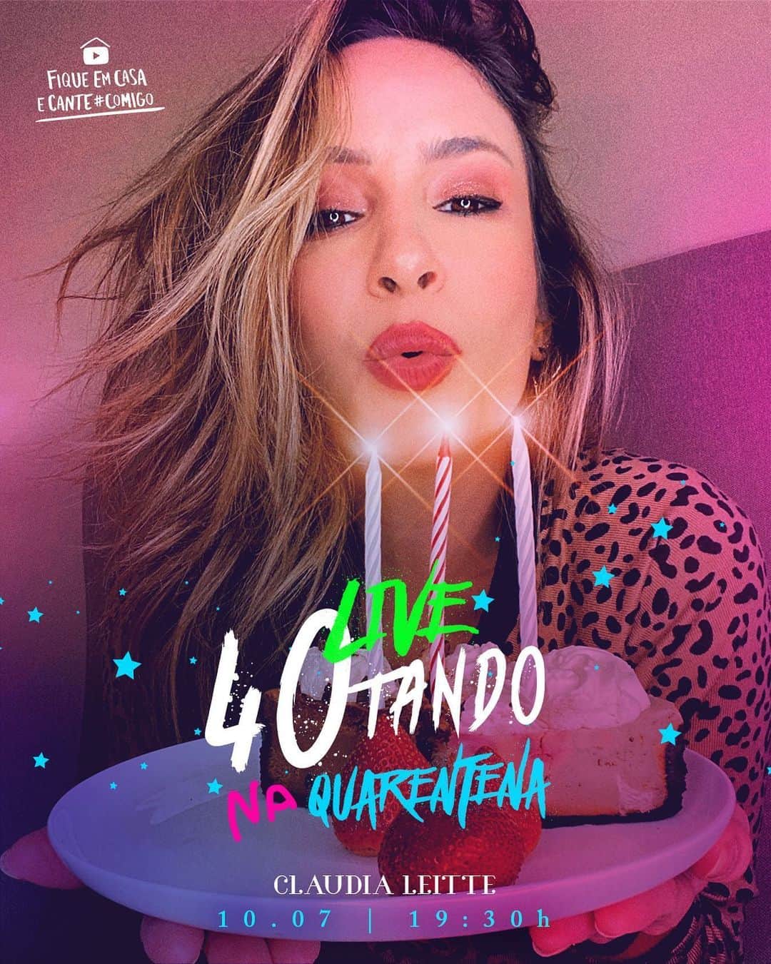 Claudia Leitteのインスタグラム：「Save the date: 10 de Julho, às 19h30 🎂 Vamos comemorar meu aniversário juntos! #QuarentandoNaQuarentena 🤣🎈🎁🎉」