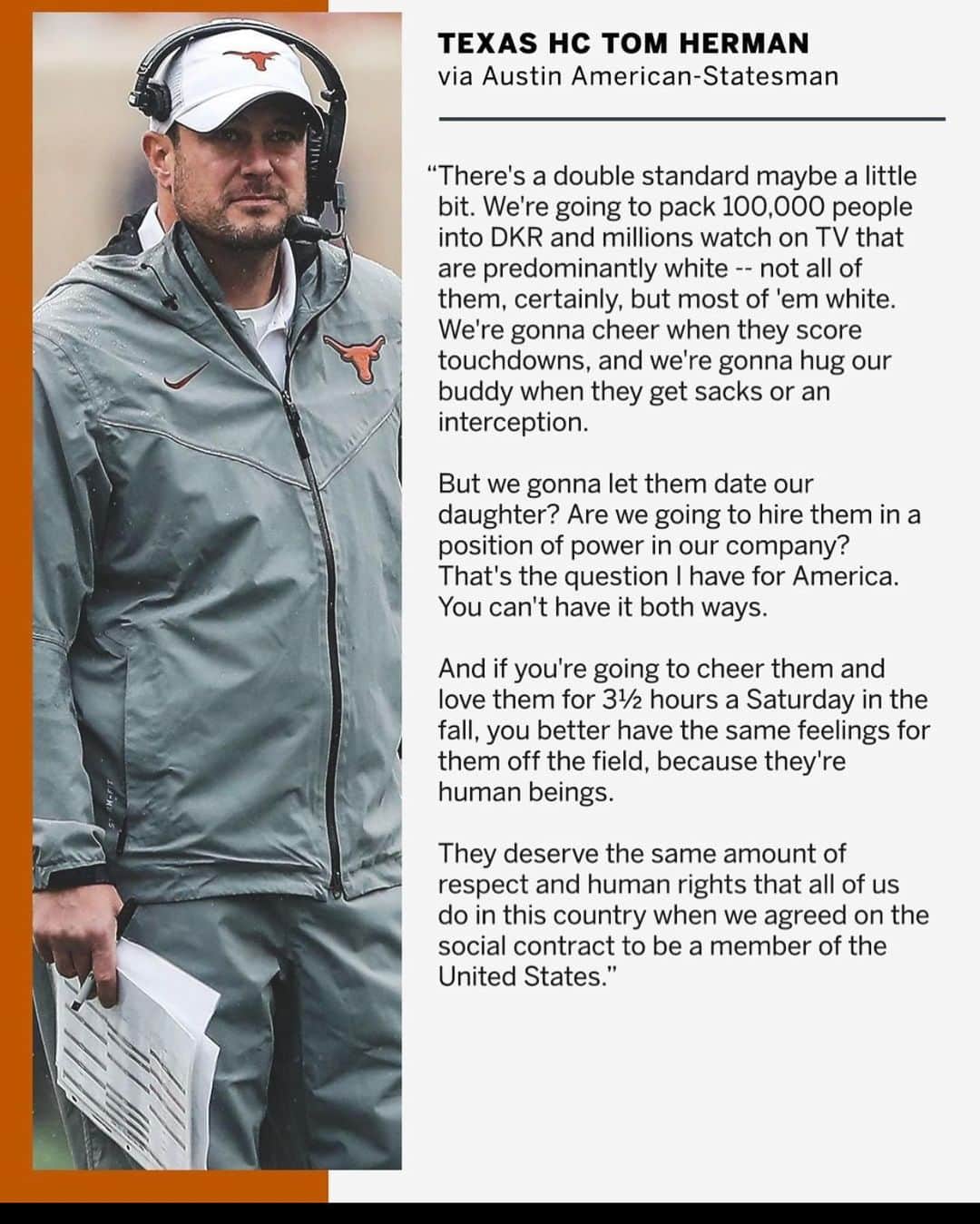 ワカ・フロッカ・フレイムのインスタグラム：「Tom Herman with some groundbreaking words!!!! I always knew you was kool is fuck!!! Upmost respect. Texas this means a lot.... how do the other Texas coaches feel? The people wanna know?」