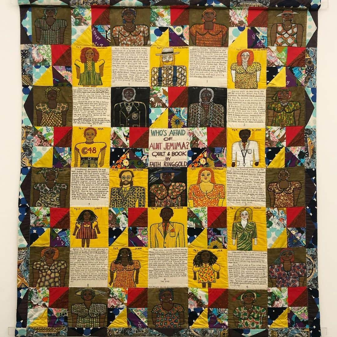 オランピアルタンさんのインスタグラム写真 - (オランピアルタンInstagram)「Who’s Afraid of Aunt Jemima, 1983.  This was Faith Ringgold’s first story quilt. It took a year for her to make it by hand. She has described it as a “radical revision of the character and story of Aunt Jemima”, a house slave illustrated on pancake mix and maple syrup products. Ringgold recast her as an entrepreneur.  Picture and story taken at Faith Ringgold’s show at the Serpentine in London last Summer 🖤 #faithringgold #BLM」6月11日 22時37分 - olympialetan