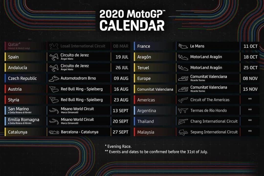 レプソル・ホンダさんのインスタグラム写真 - (レプソル・ホンダInstagram)「A new look 2020 @motogp calendar」6月11日 19時59分 - hrc_motogp